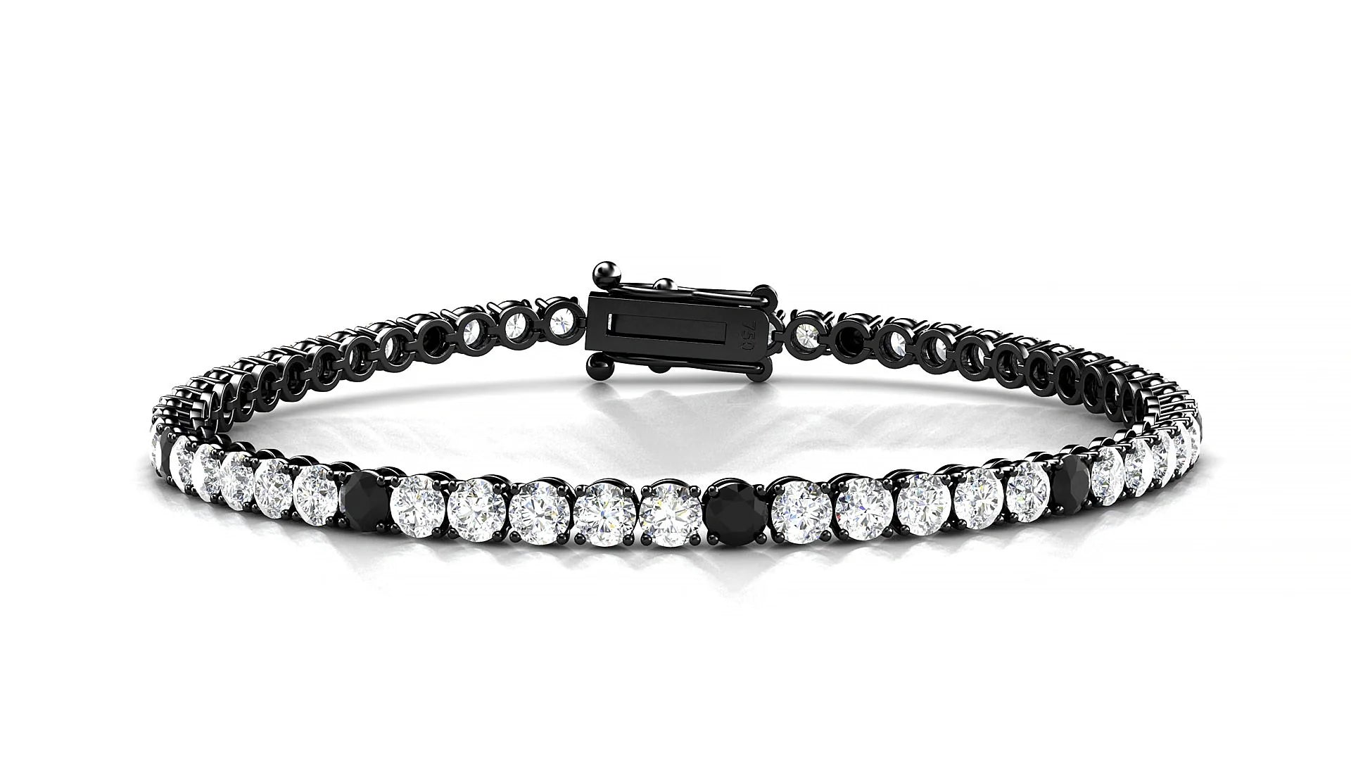 Firenze 1-5 | 18k Black Gold 3 mm Round Natural Black Diamond & Diamond Tennis Bracelet