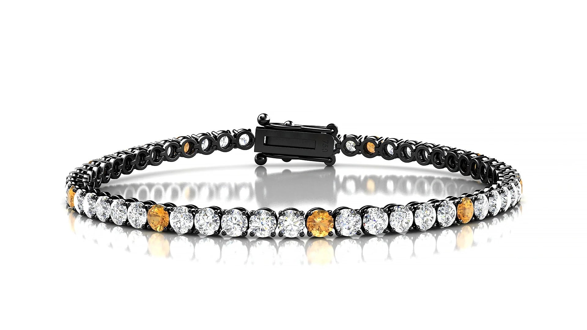 Firenze 1-5 | 18k Black Gold 3 mm Round Natural Citrine & Diamond Tennis Bracelet