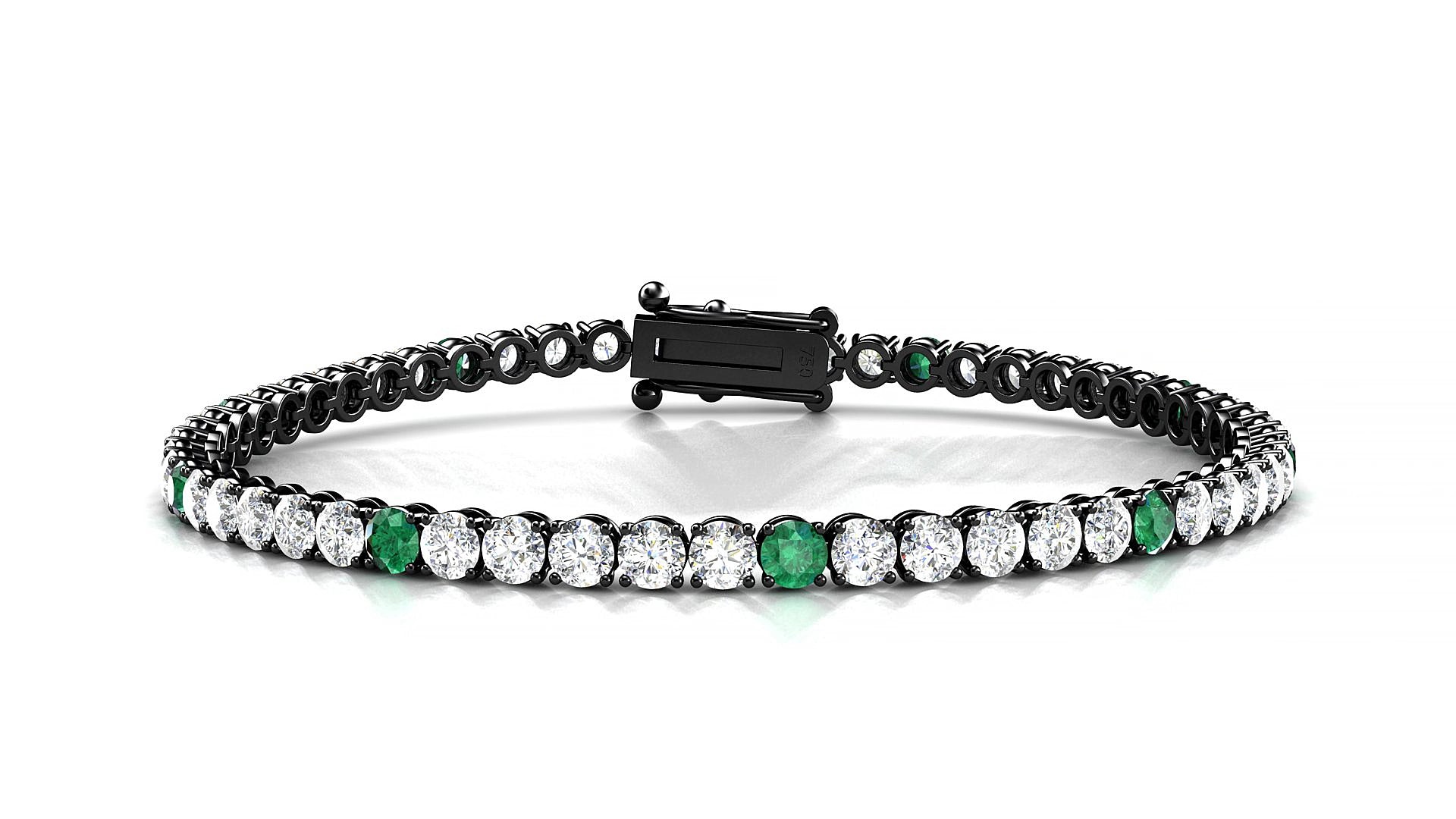 Firenze 1-5 | 18k Black Gold 3 mm Round Natural Emerald & Diamond 15 cm Tennis Bracelet