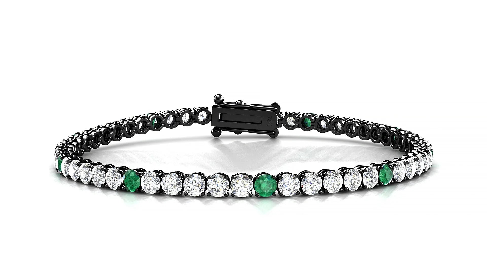 Firenze 1-5 | 18k Black Gold 3 mm Round Natural Emerald & Diamond Tennis Bracelet