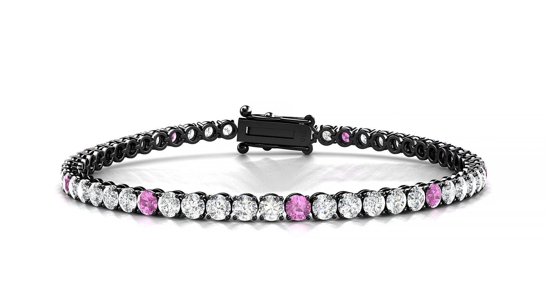 Firenze 1-5 | 18k Black Gold 3 mm Round Natural Pink Sapphire & Diamond 20 cm Tennis Bracelet