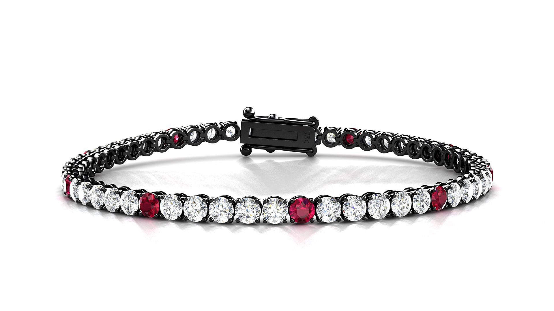 Firenze 1-5 | 18k Black Gold 3 mm Round Natural Ruby & Diamond 20 cm Tennis Bracelet