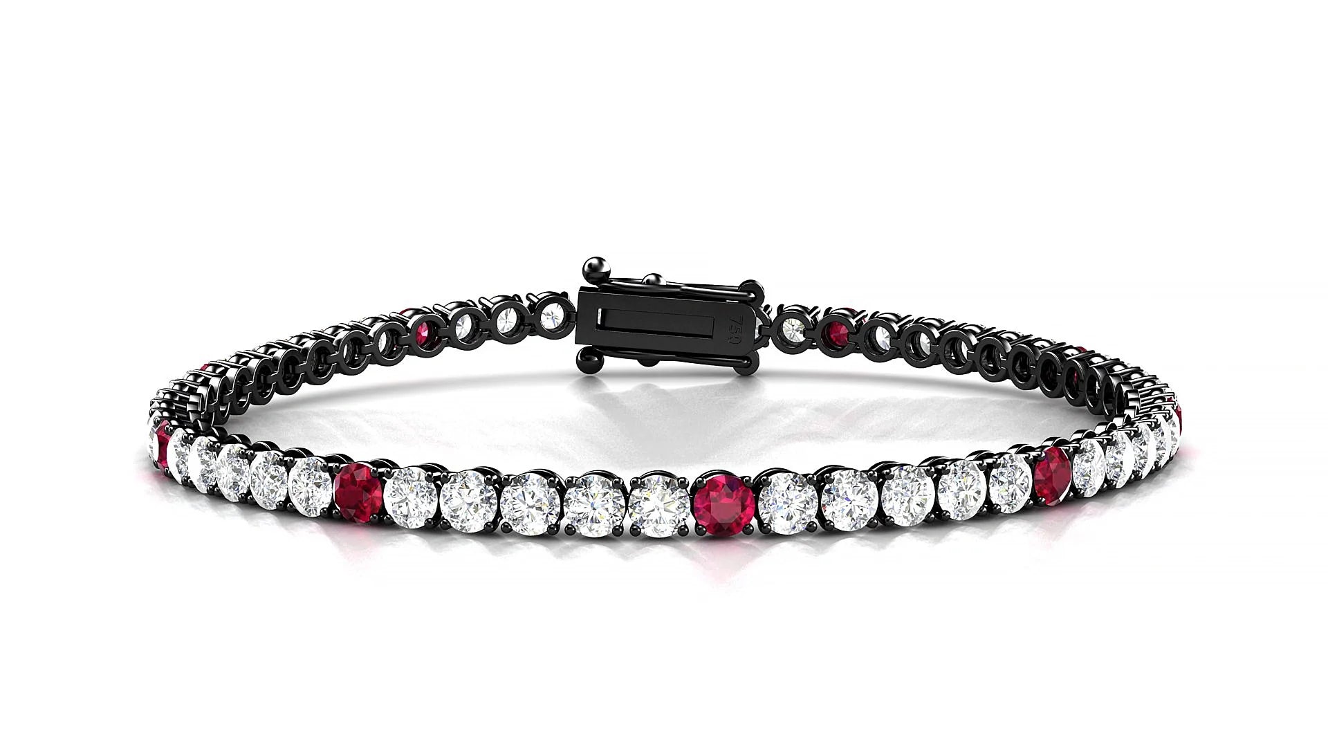 Firenze 1-5 | 18k Black Gold 3 mm Round Natural Ruby & Diamond Tennis Bracelet