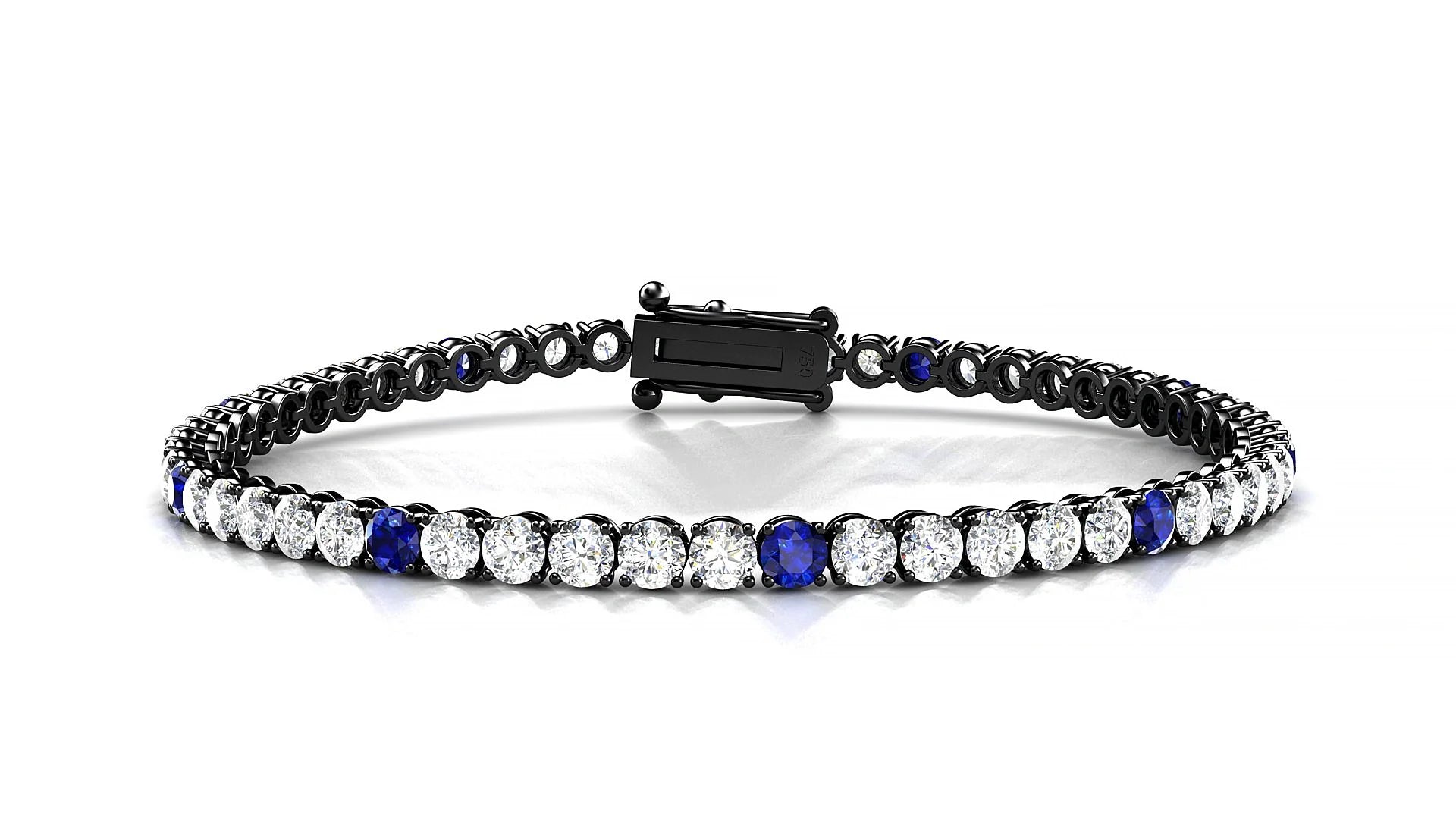 Firenze 1-5 | 18k Black Gold 3 mm Round Natural Sapphire & Diamond Tennis Bracelet