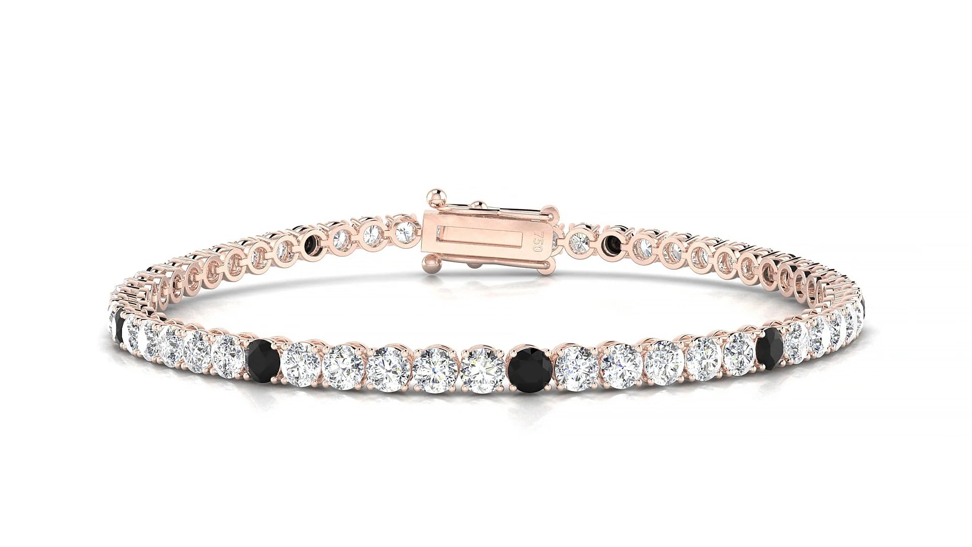 Firenze 1-5 | 18k Rose Gold 3 mm Round Natural Black Diamond & Diamond Tennis Bracelet
