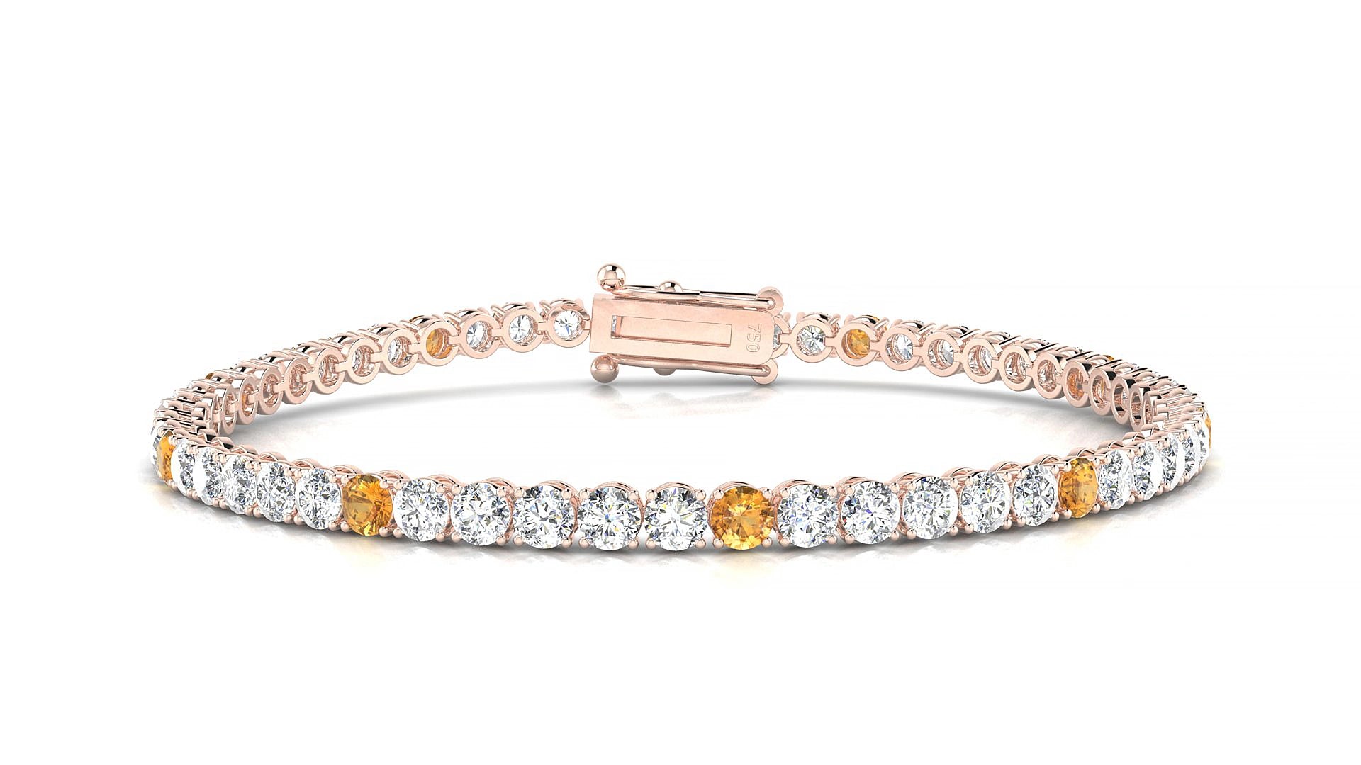 Firenze 1-5 | 18k Rose Gold 3 mm Round Natural Citrine & Diamond 15 cm Tennis Bracelet