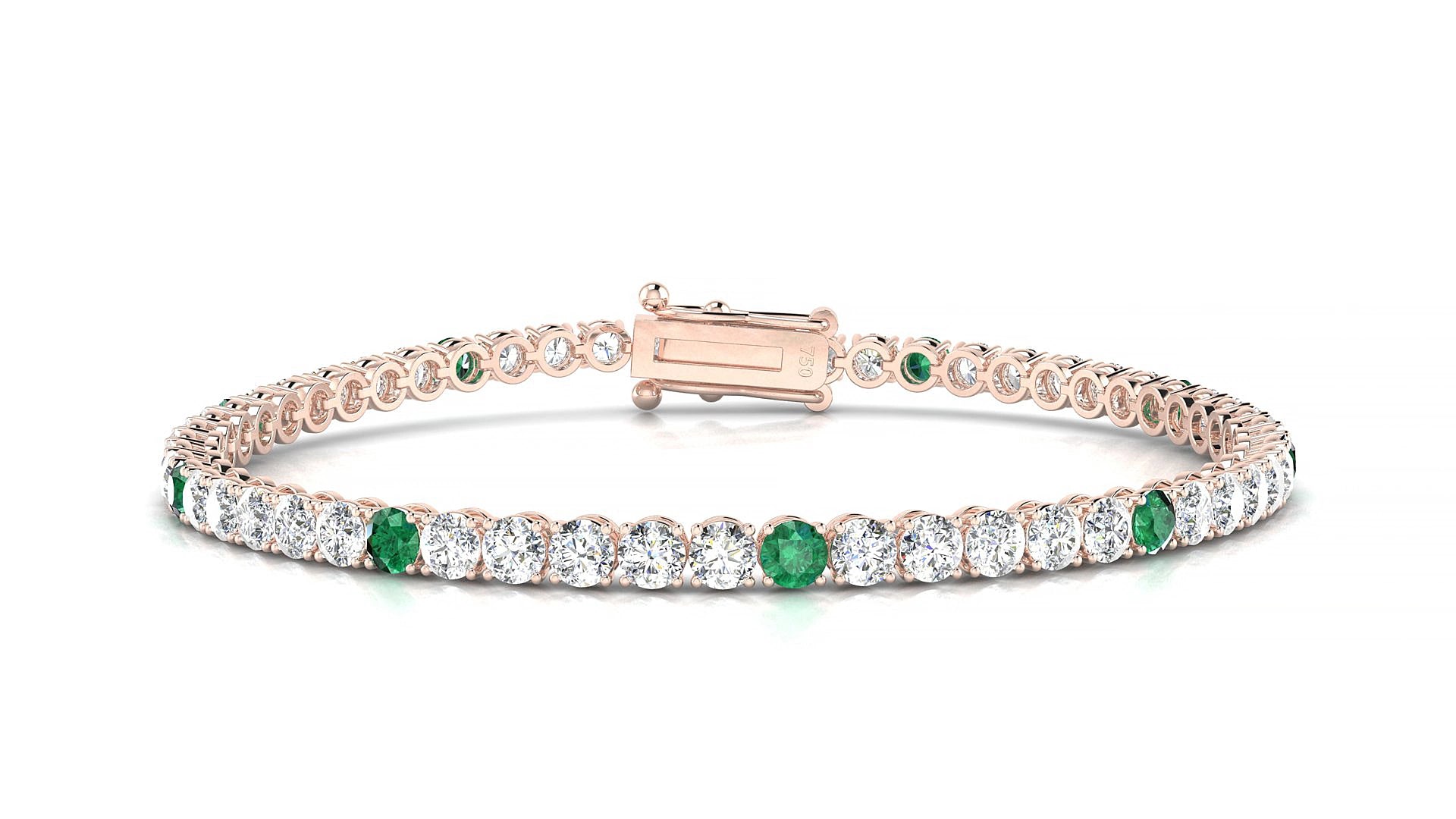 Firenze 1-5 | 18k Rose Gold 3 mm Round Natural Emerald & Diamond 15 cm Tennis Bracelet