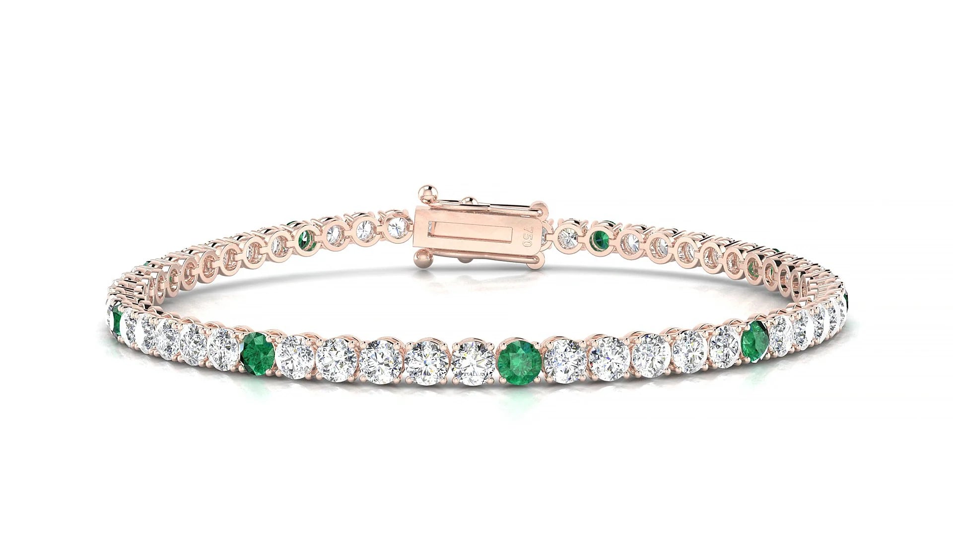 Firenze 1-5 | 18k Rose Gold 3 mm Round Natural Emerald & Diamond Tennis Bracelet