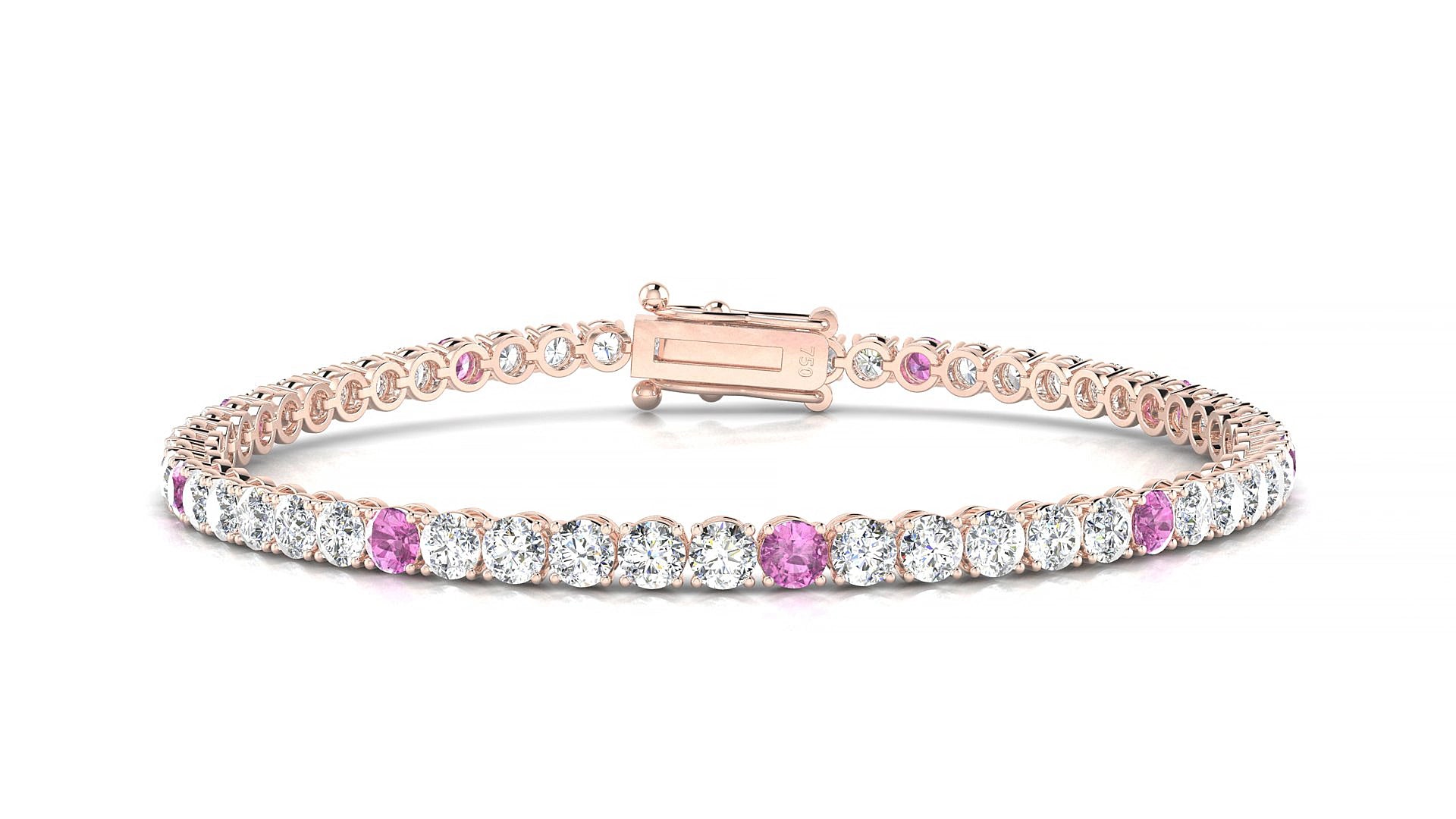 Firenze 1-5 | 18k Rose Gold 3 mm Round Natural Pink Sapphire & Diamond 19 cm Tennis Bracelet
