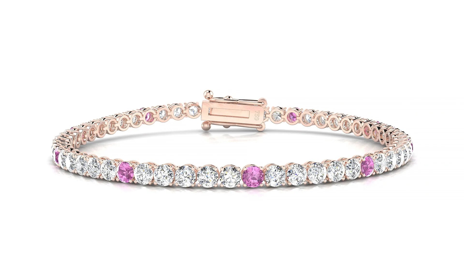 Firenze 1-5 | 18k Rose Gold 3 mm Round Natural Pink Sapphire & Diamond Tennis Bracelet