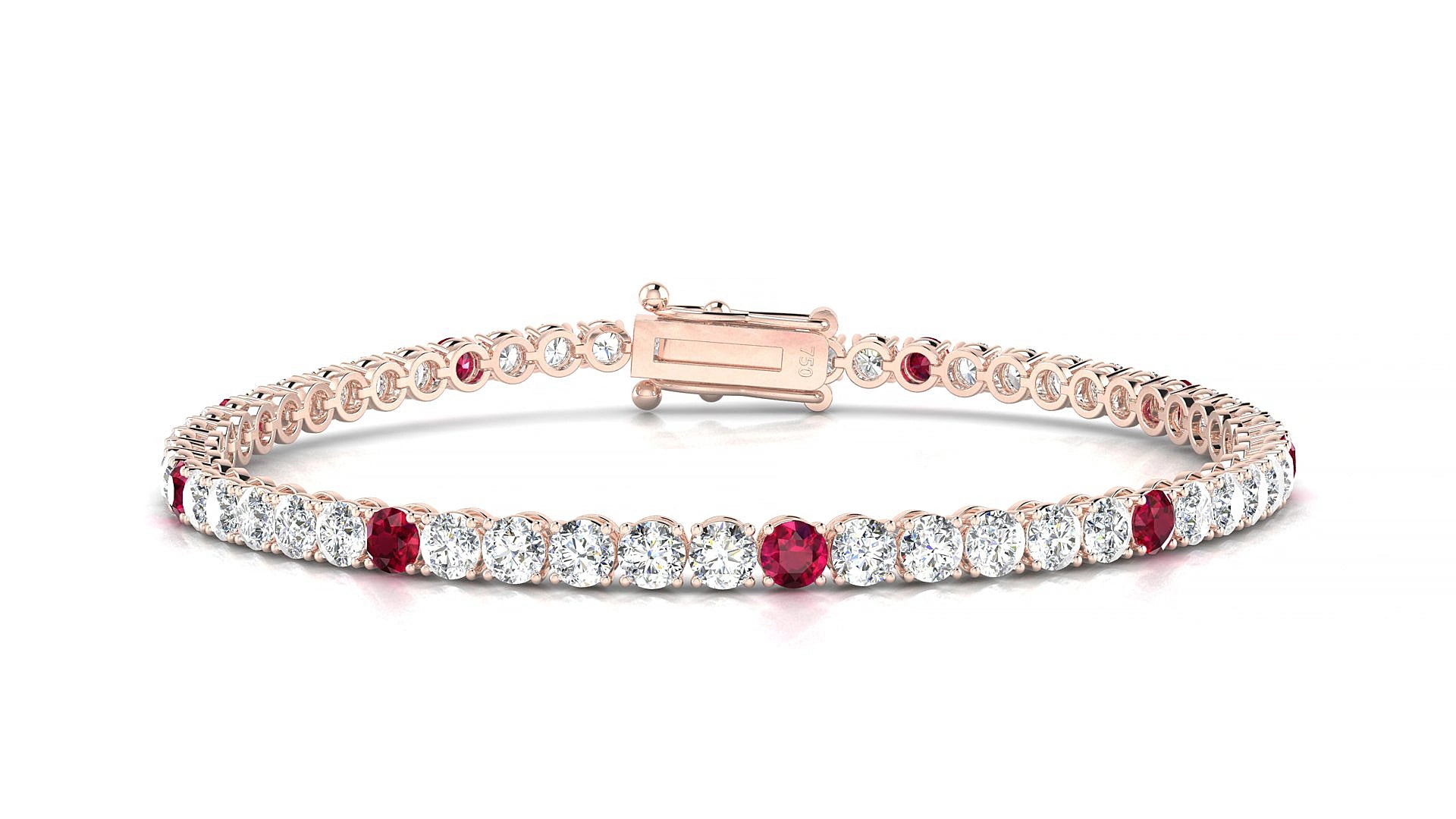 Firenze 1-5 | 18k Rose Gold 3 mm Round Natural Ruby & Diamond 15 cm Tennis Bracelet