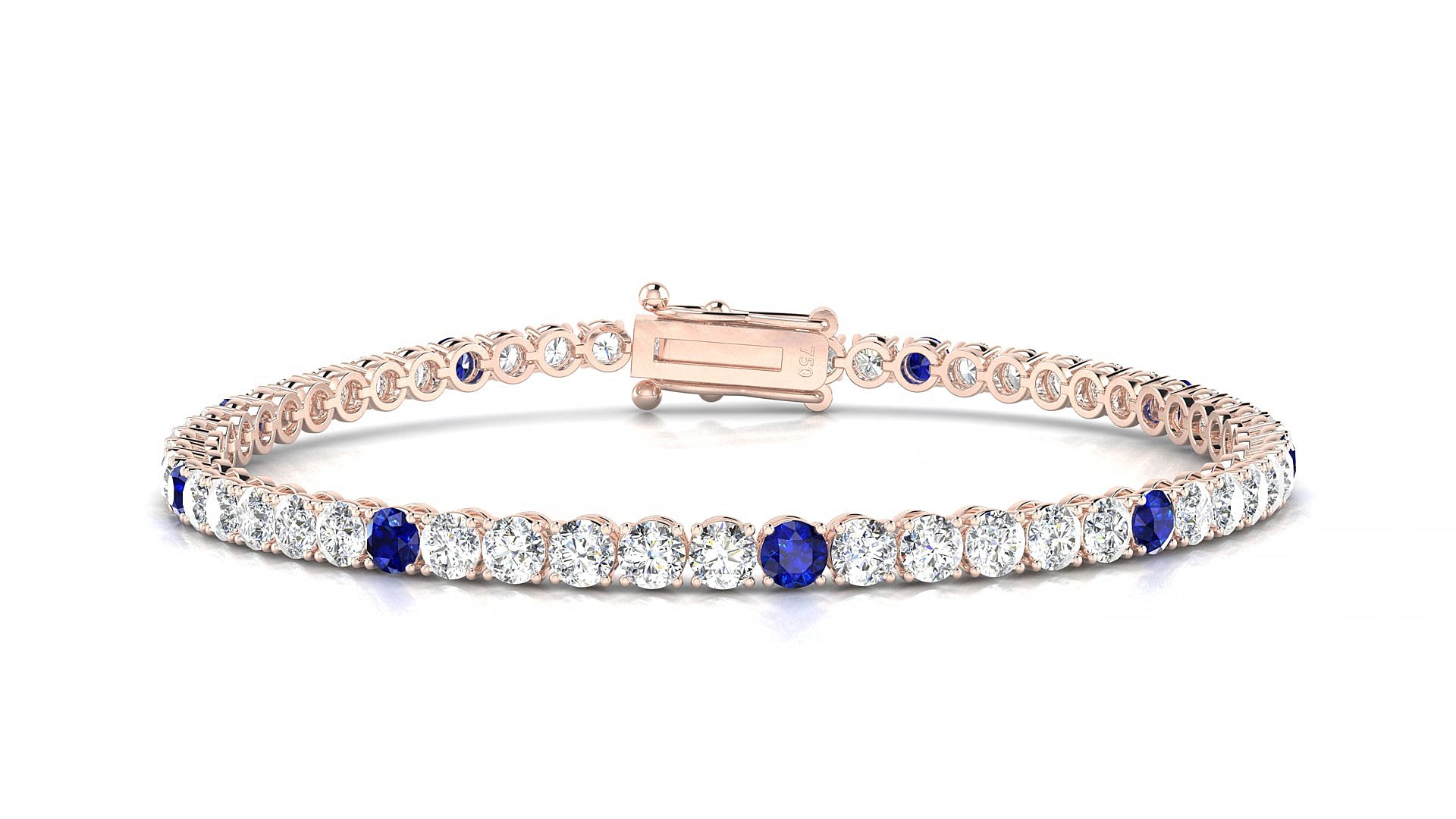 Firenze 1-5 | 18k Rose Gold 3 mm Round Natural Sapphire & Diamond 15 cm Tennis Bracelet
