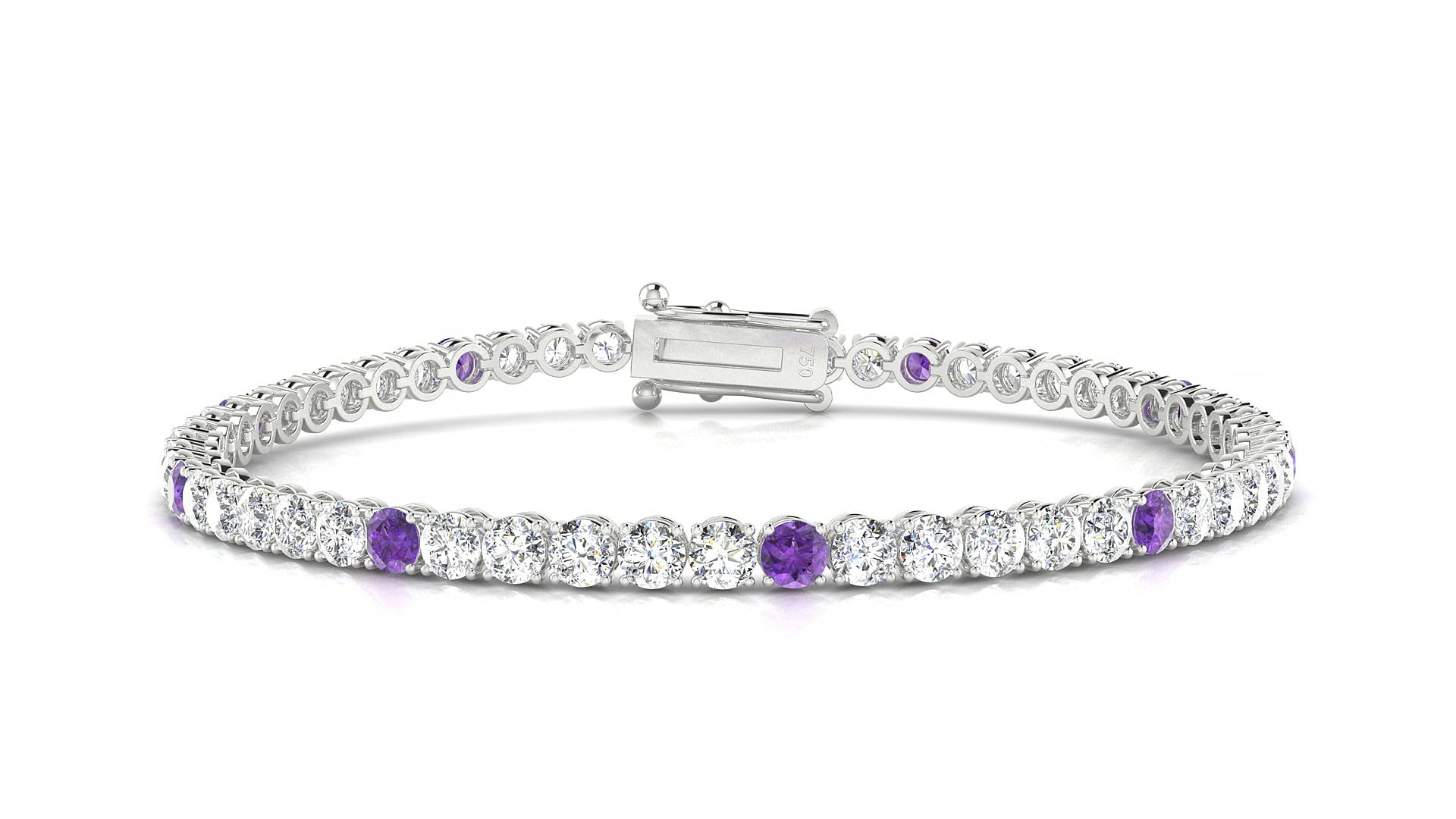 Firenze 1-5 | 18k White Gold 3 mm Round Natural Amethyst & Diamond 15 cm Tennis Bracelet
