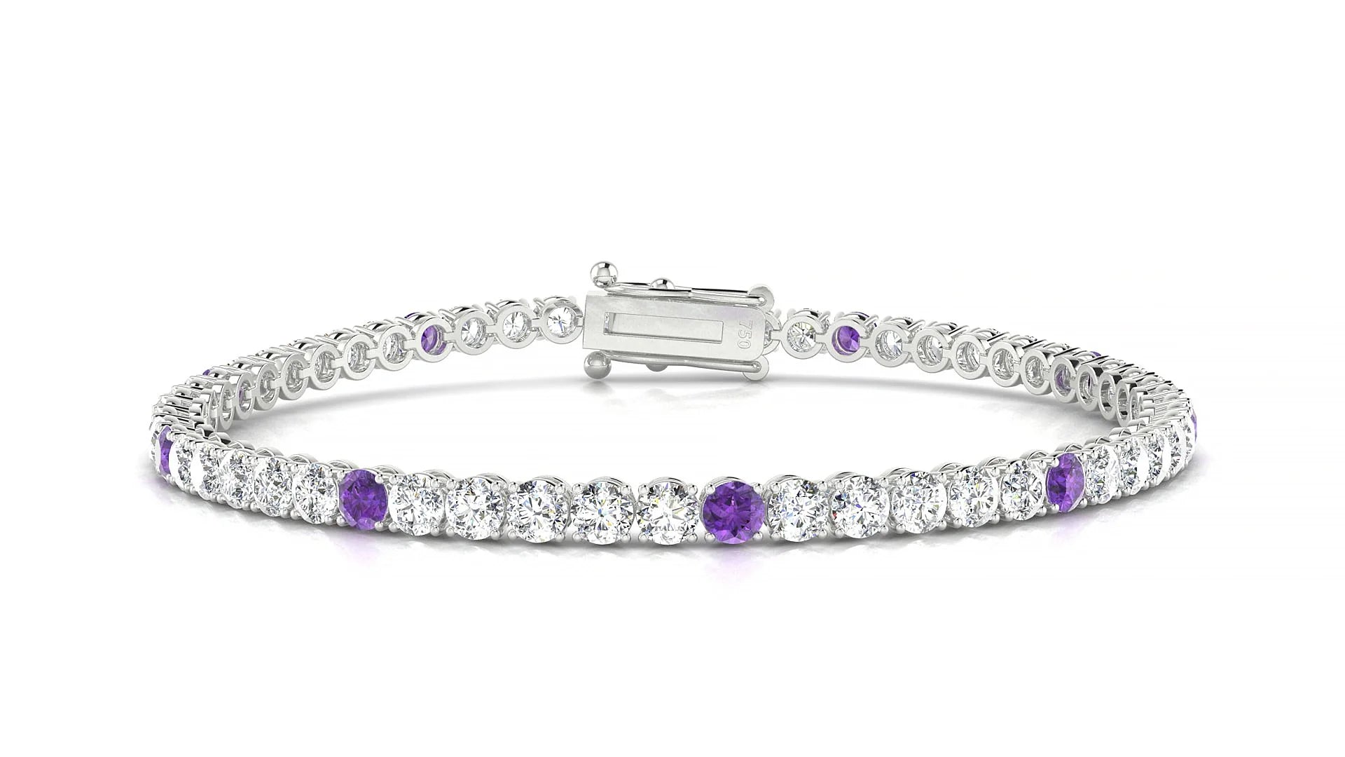 Firenze 1-5 | 18k White Gold 3 mm Round Natural Amethyst & Diamond Tennis Bracelet