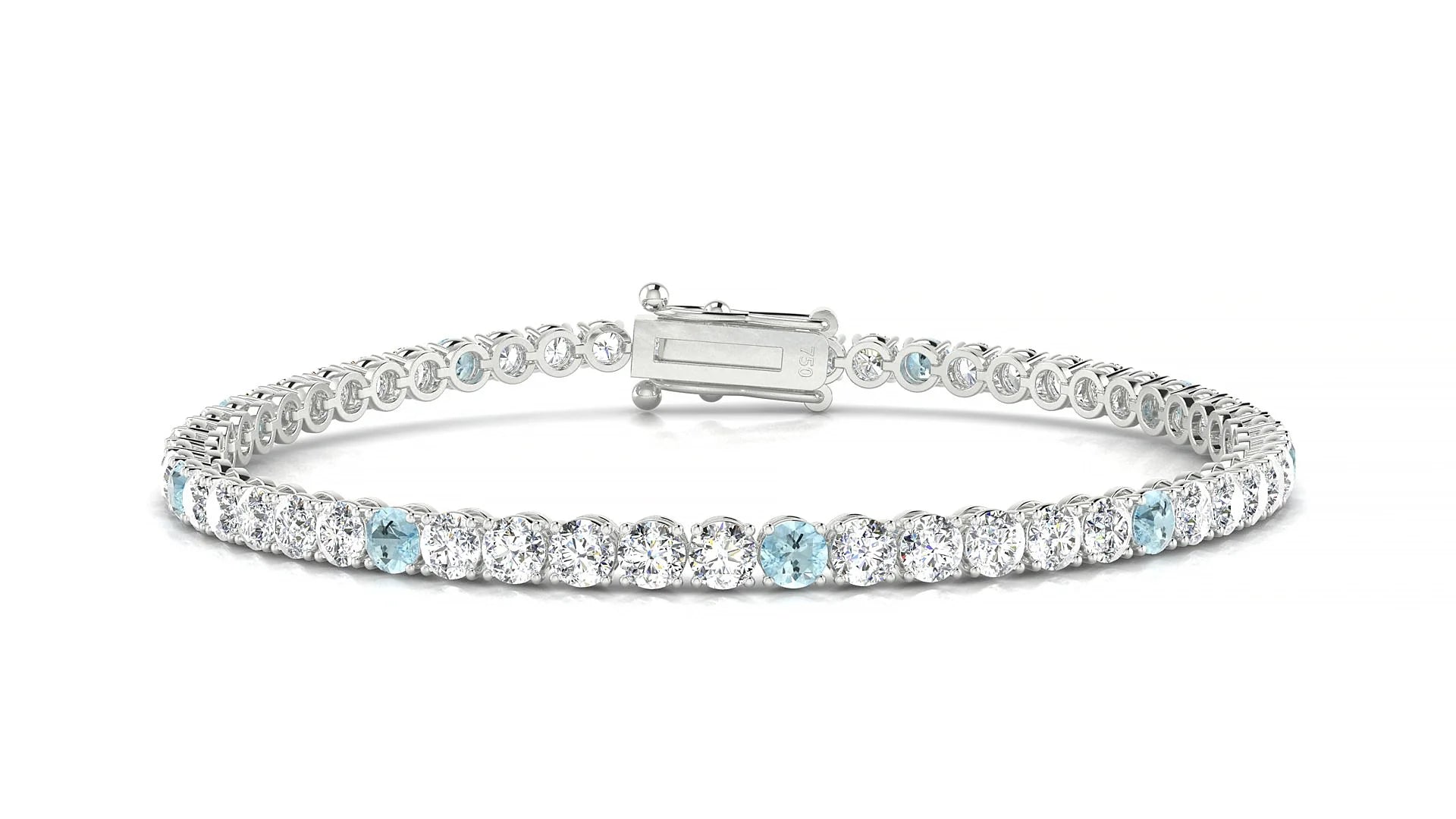 Firenze 1-5 | 18k White Gold 3 mm Round Natural Aquamarine & Diamond Tennis Bracelet