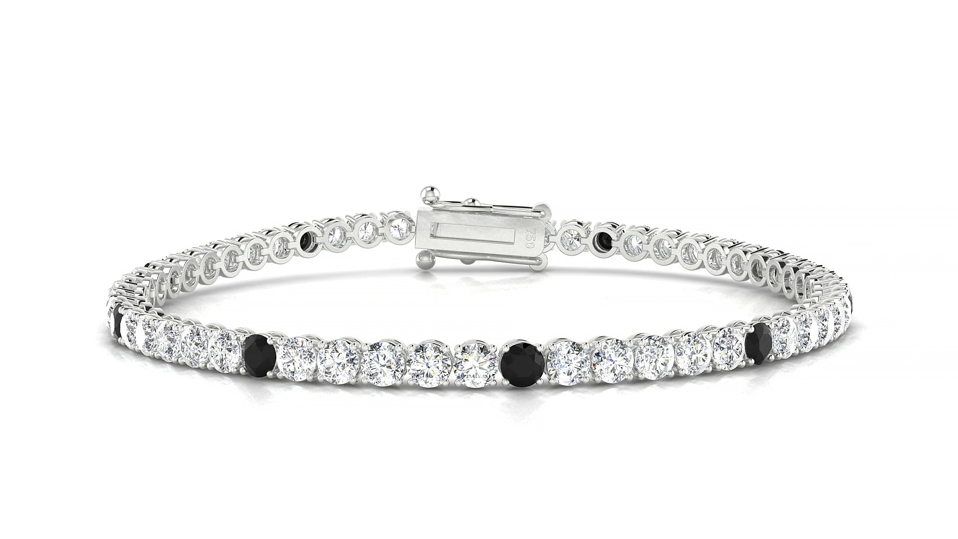 Firenze 1-5 | 18k White Gold 3 mm Round Natural Black Diamond & Diamond 17 cm Tennis Bracelet