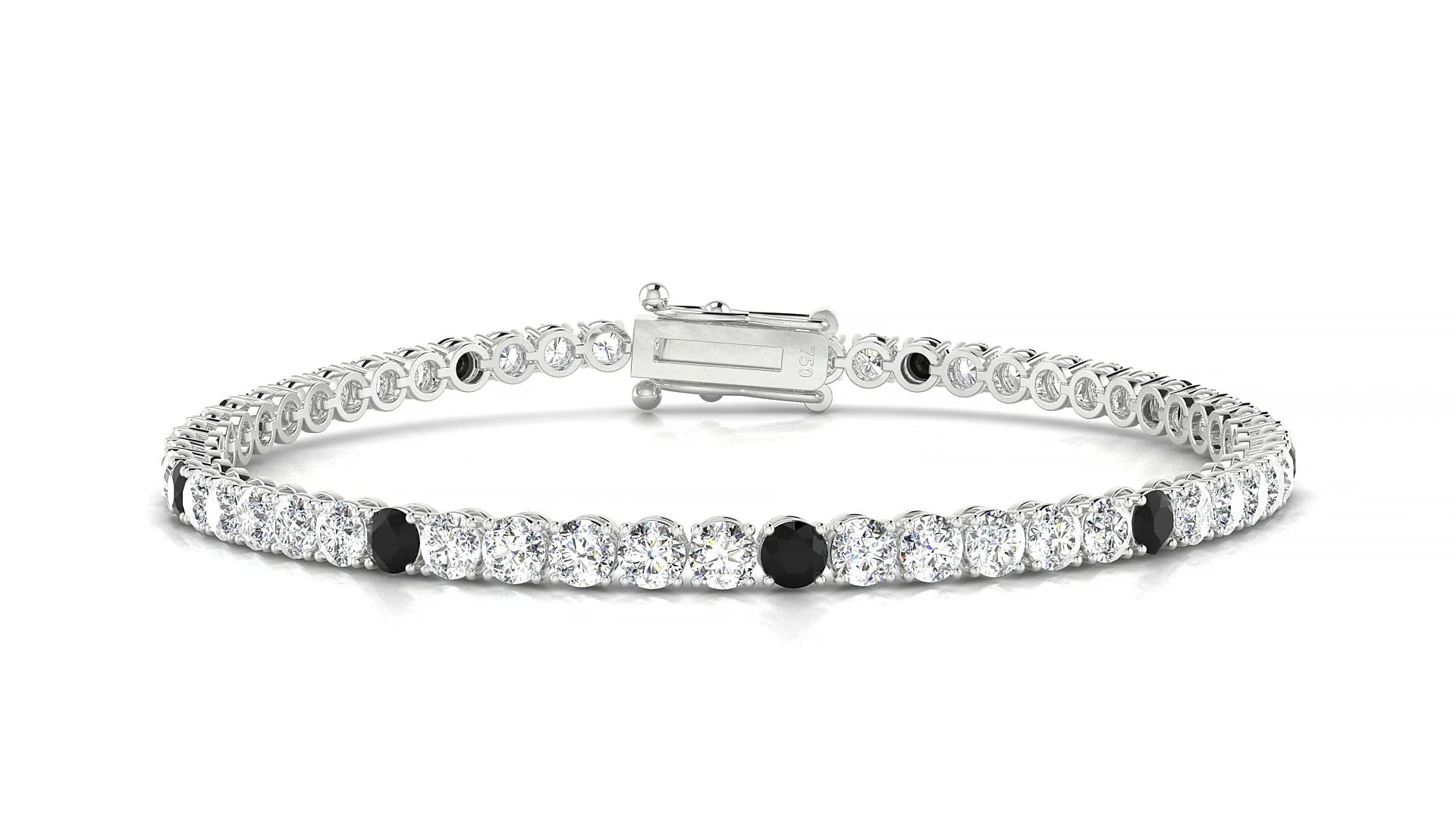 Firenze 1-5 | 18k White Gold 3 mm Round Natural Black Diamond & Diamond Tennis Bracelet