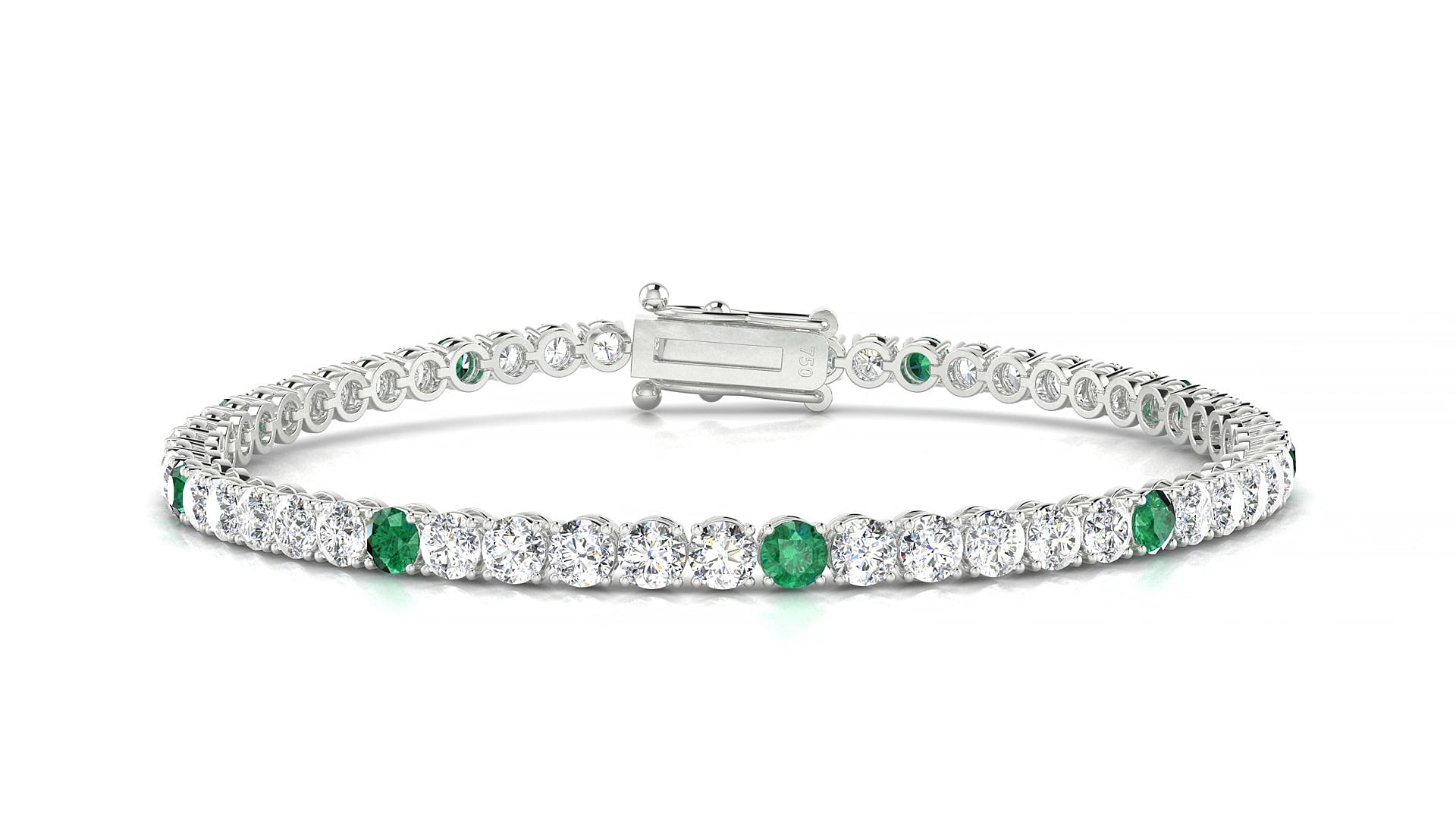 Firenze 1-5 | 18k White Gold 3 mm Round Natural Emerald & Diamond 15 cm Tennis Bracelet