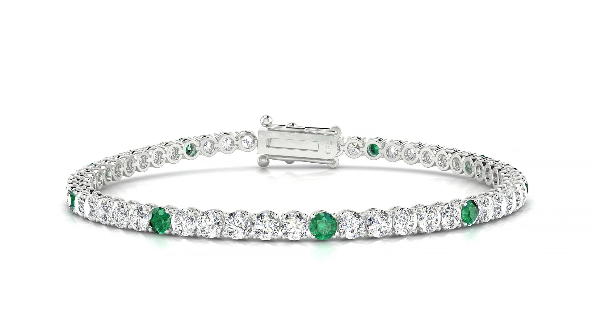 Firenze 1-5 | 18k White Gold 3 mm Round Natural Emerald & Diamond Tennis Bracelet
