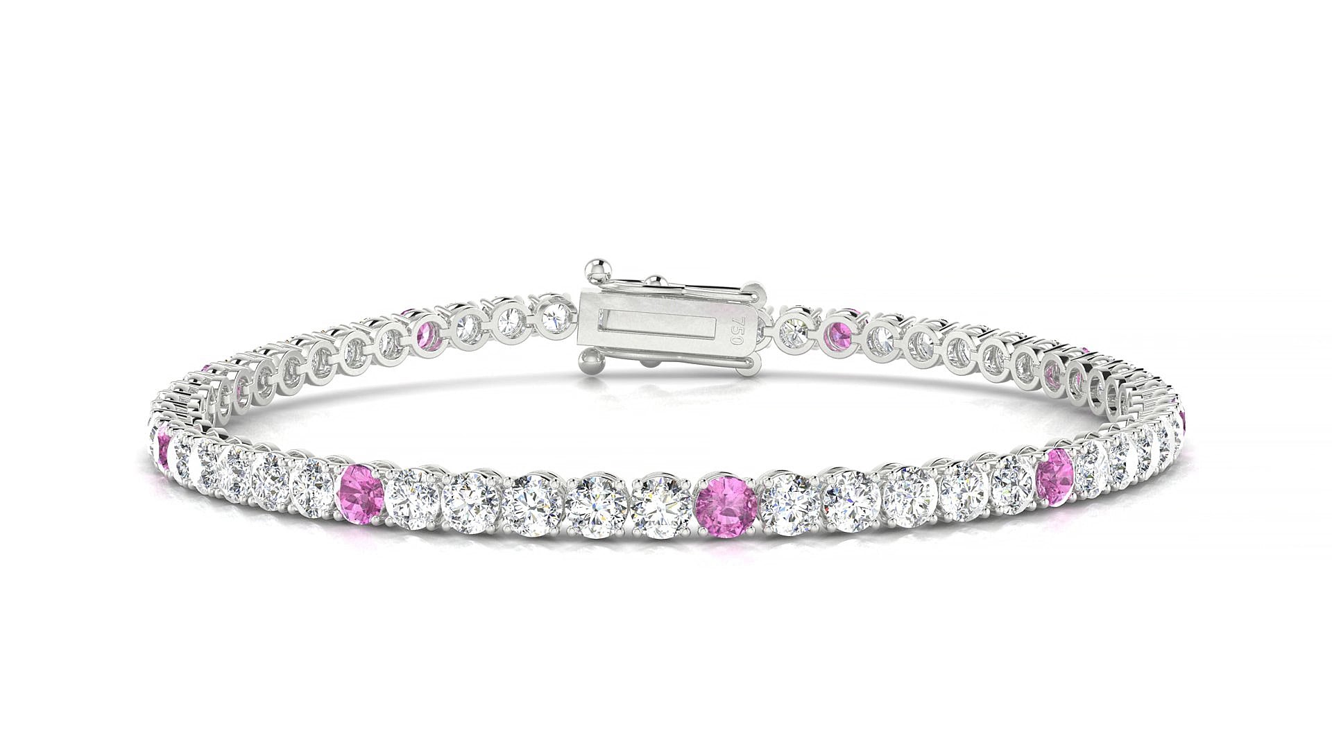 Firenze 1-5 | 18k White Gold 3 mm Round Natural Pink Sapphire & Diamond 15 cm Tennis Bracelet