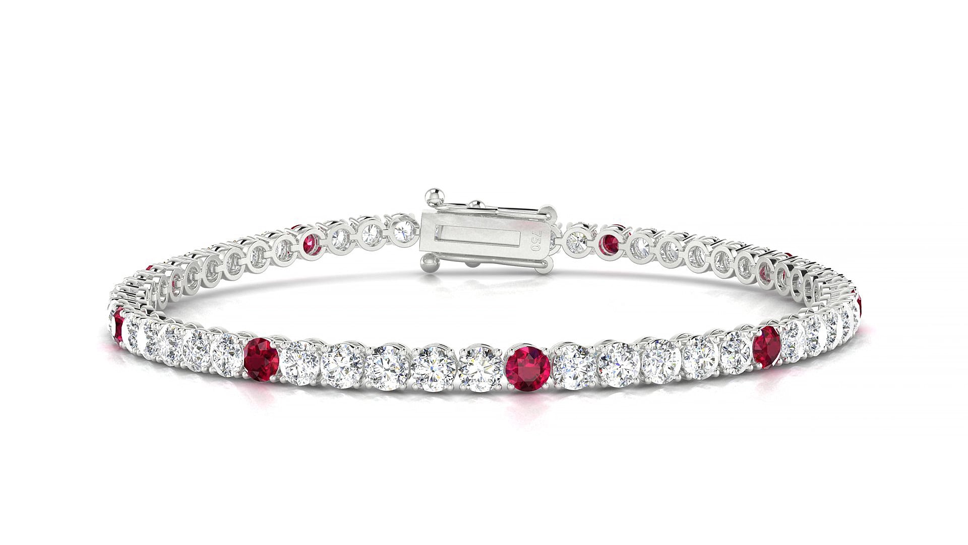 Firenze 1-5 | 18k White Gold 3 mm Round Natural Ruby & Diamond 19 cm Tennis Bracelet