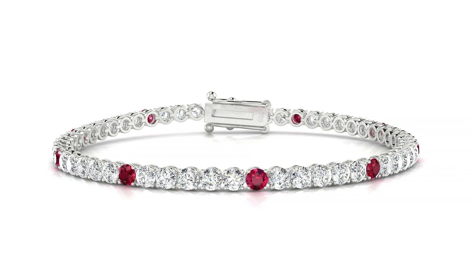 Firenze 1-5 | 18k White Gold 3 mm Round Natural Ruby & Diamond Tennis Bracelet