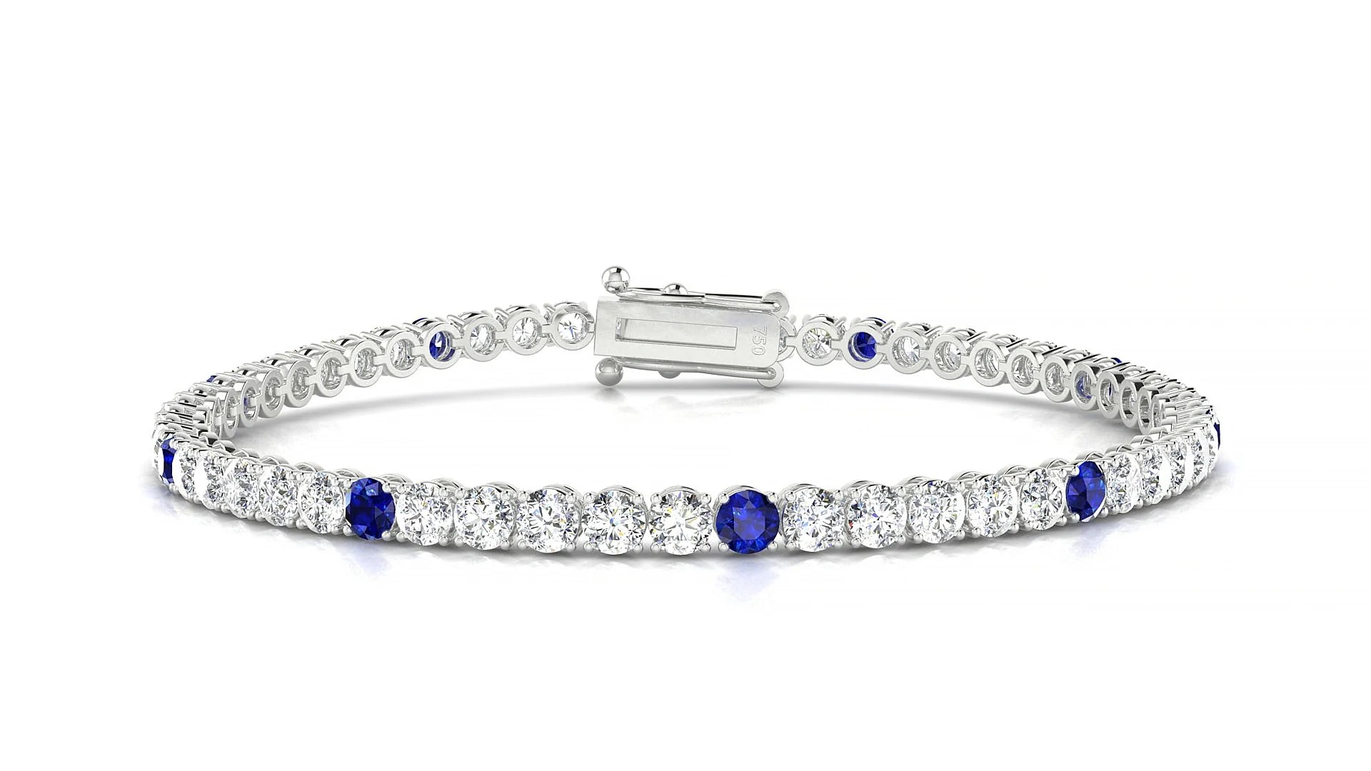 Firenze 1-5 | 18k White Gold 3 mm Round Natural Sapphire & Diamond Tennis Bracelet