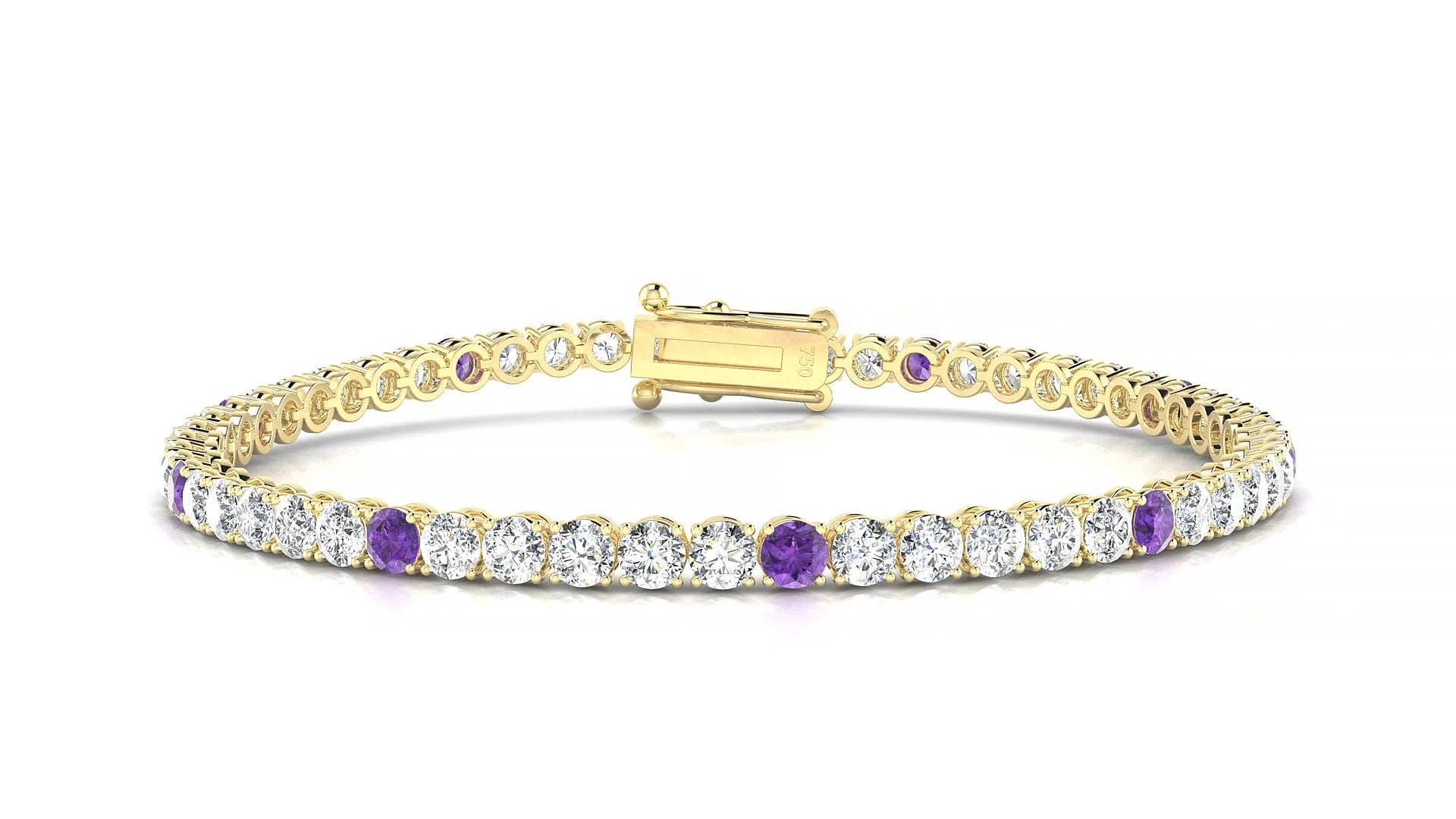 Firenze 1-5 | 18k Yellow Gold 3 mm Round Natural Amethyst & Diamond Tennis Bracelet