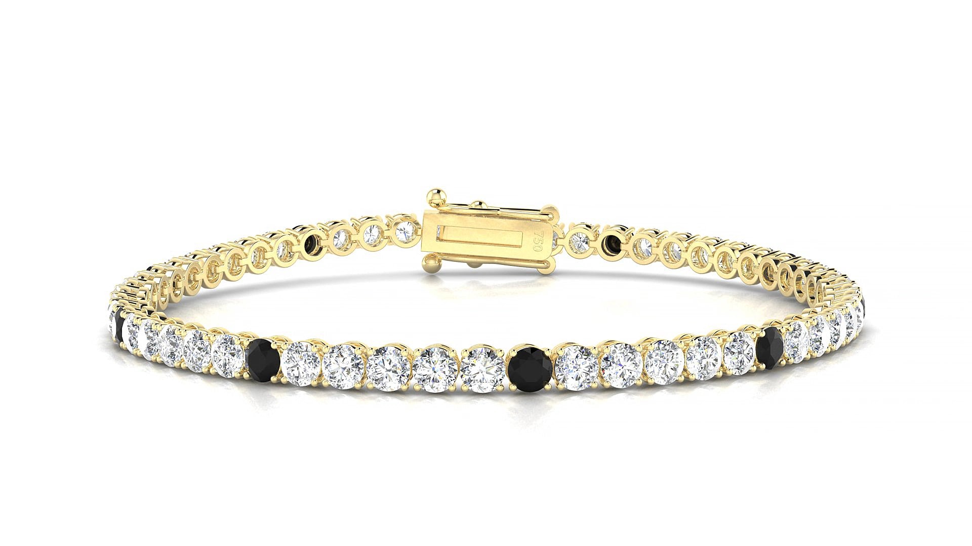 Firenze 1-5 | 18k Yellow Gold 3 mm Round Natural Black Diamond & Diamond 15 cm Tennis Bracelet