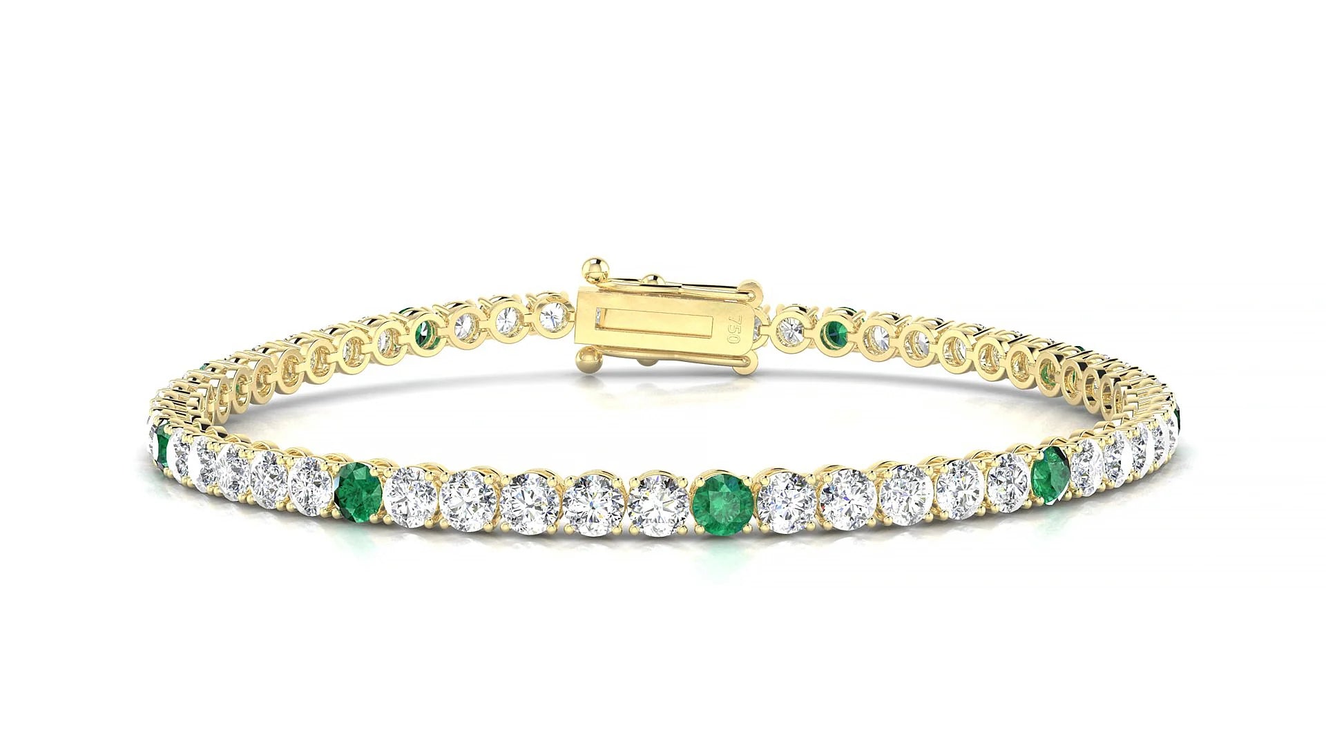 Firenze 1-5 | 18k Yellow Gold 3 mm Round Natural Emerald & Diamond Tennis Bracelet