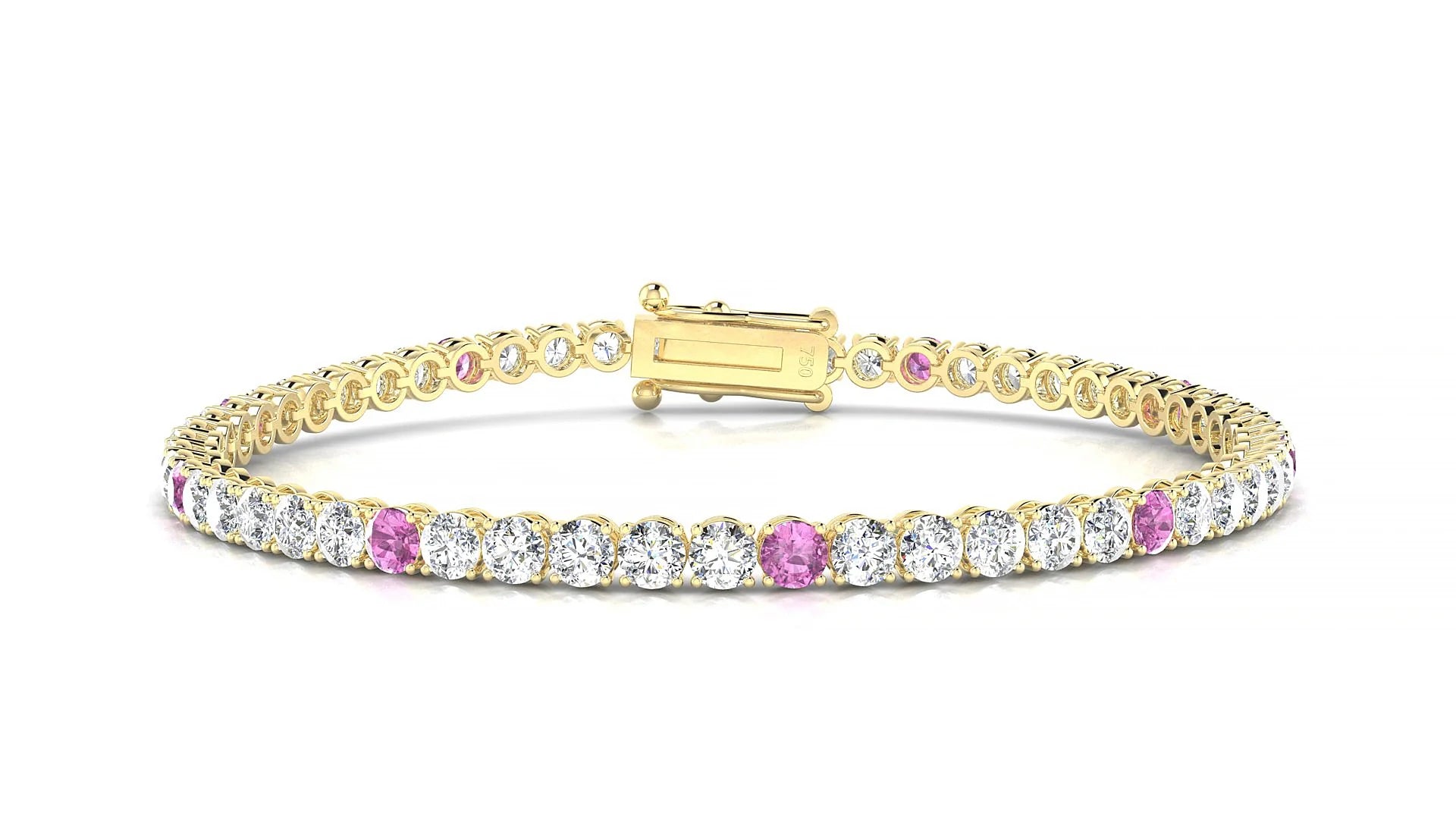 Firenze 1-5 | 18k Yellow Gold 3 mm Round Natural Pink Sapphire & Diamond Tennis Bracelet