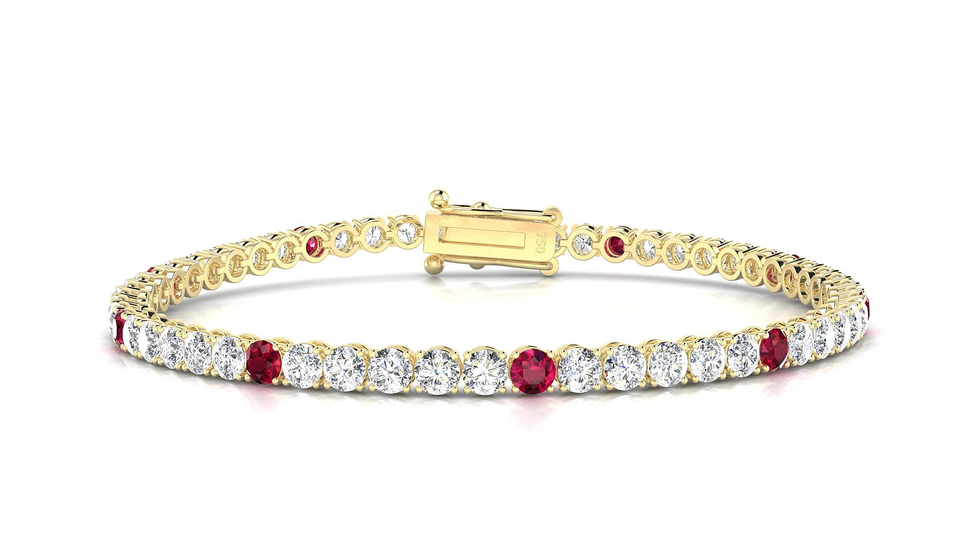 Firenze 1-5 | 18k Yellow Gold 3 mm Round Natural Ruby & Diamond 19 cm Tennis Bracelet