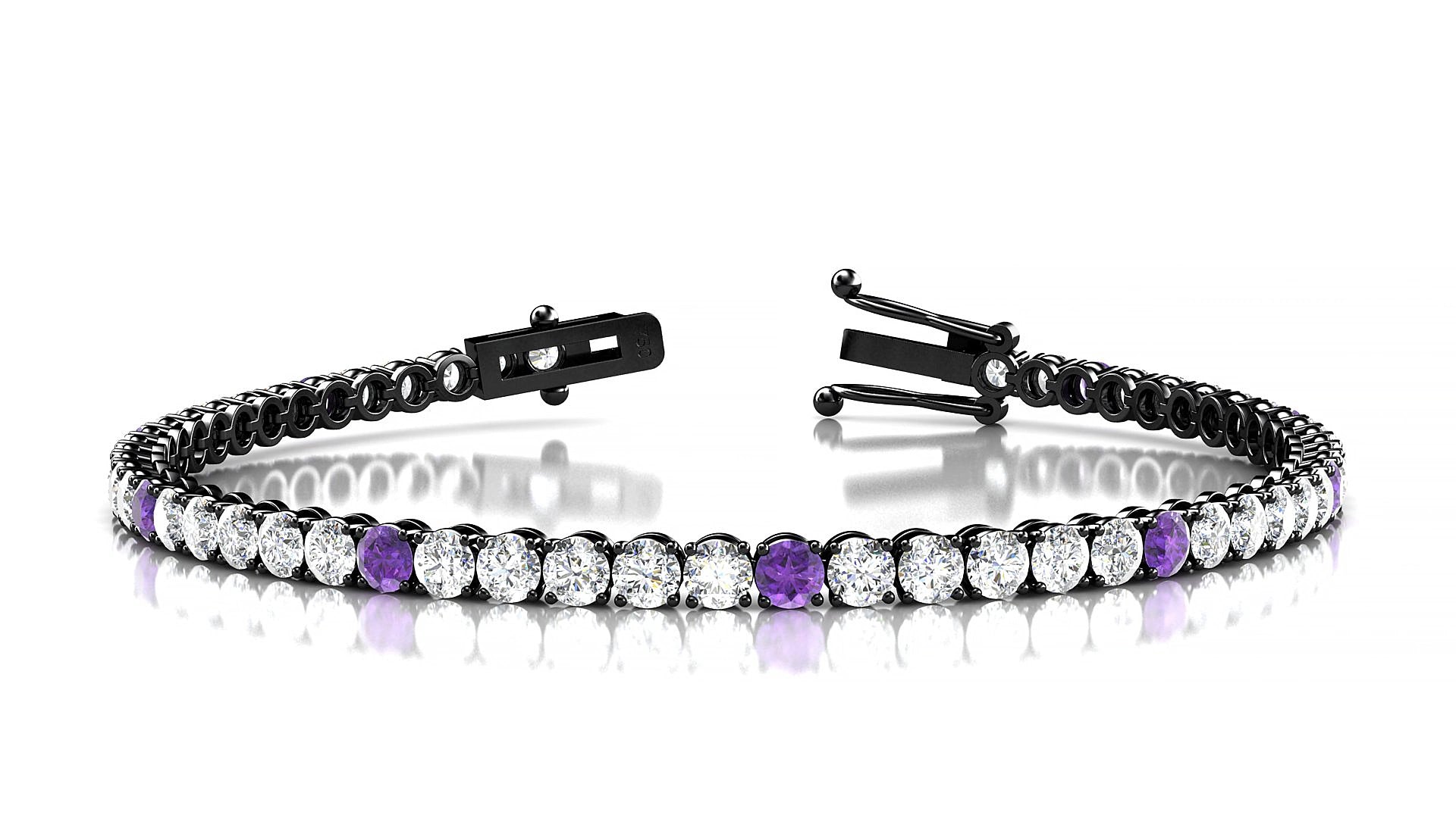 Firenze 1-5 | 18k Black Gold 3 mm Round Natural Amethyst & Diamond 15 cm Tennis Bracelet