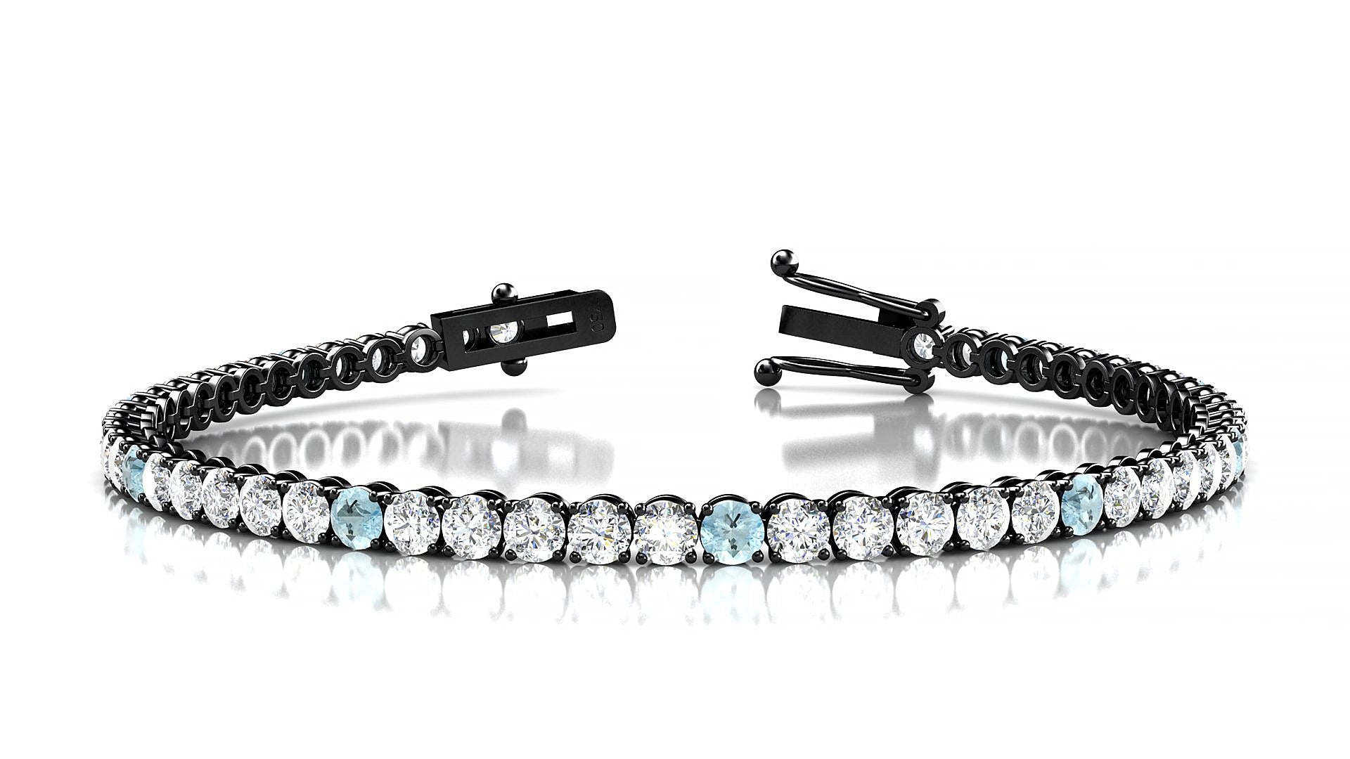 Firenze 1-5 | 18k Black Gold 3 mm Round Natural Aquamarine & Diamond 18 cm Tennis Bracelet