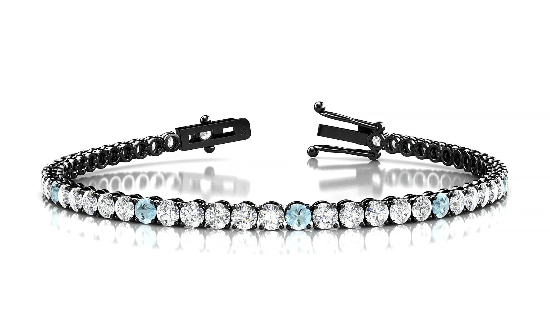 Firenze 1-5 | 18k Black Gold 3 mm Round Natural Aquamarine & Diamond Tennis Bracelet