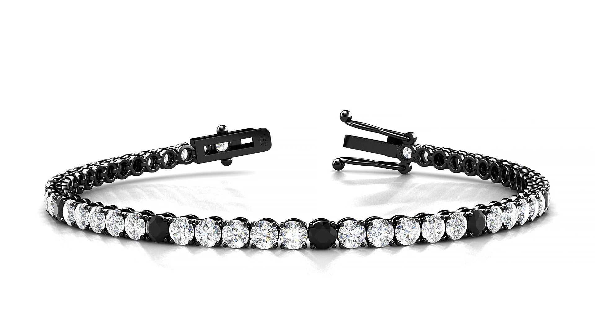 Firenze 1-5 | 18k Black Gold 3 mm Round Natural Black Diamond & Diamond 17 cm Tennis Bracelet