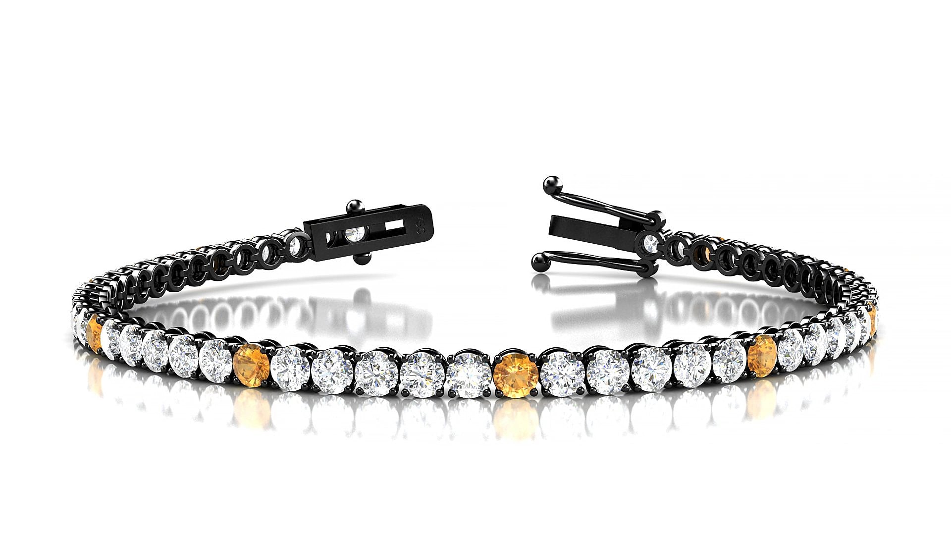 Firenze 1-5 | 18k Black Gold 3 mm Round Natural Citrine & Diamond 19 cm Tennis Bracelet