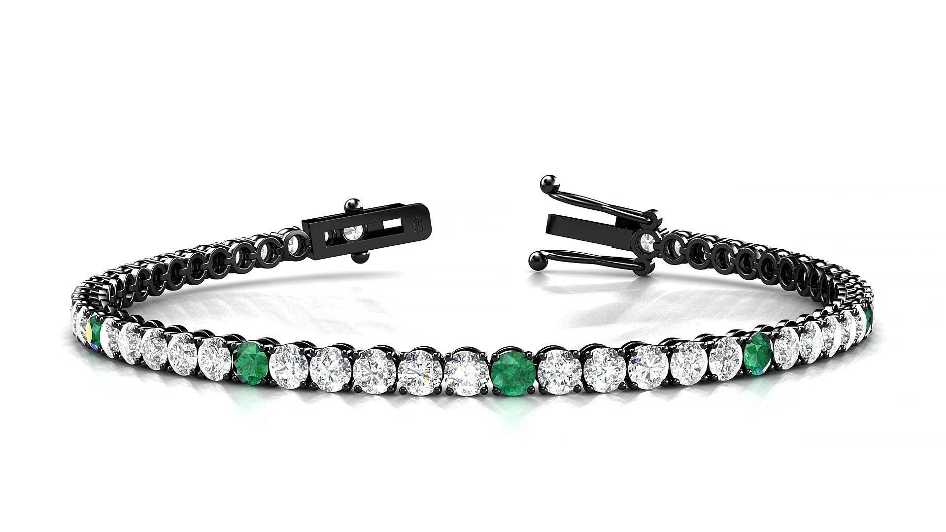 Firenze 1-5 | 18k Black Gold 3 mm Round Natural Emerald & Diamond Tennis Bracelet
