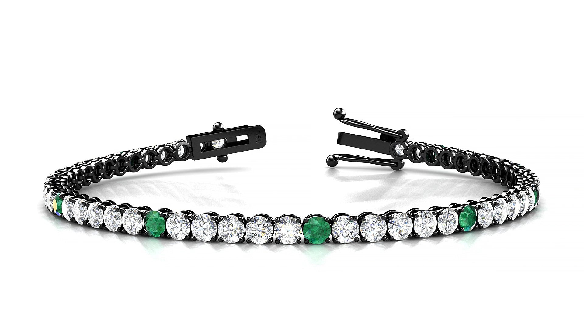 Firenze 1-5 | 18k Black Gold 3 mm Round Natural Emerald & Diamond 17 cm Tennis Bracelet