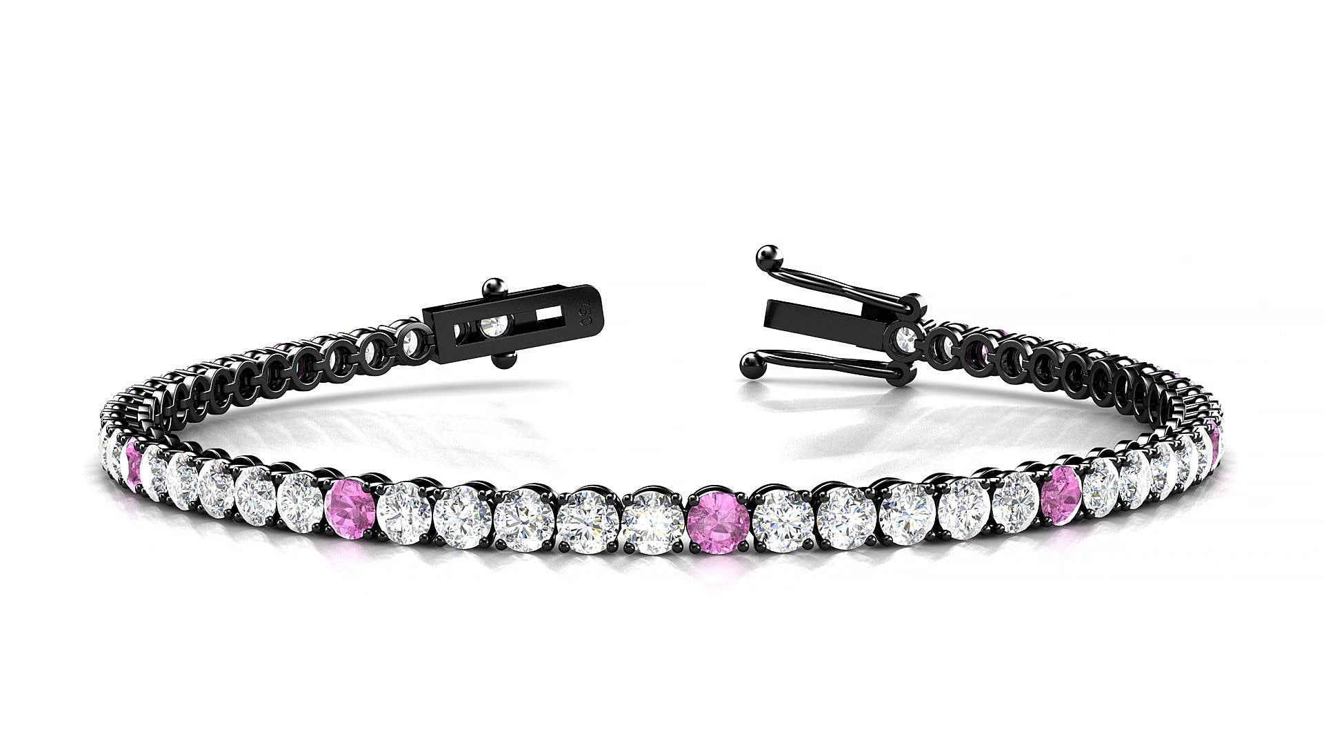 Firenze 1-5 | 18k Black Gold 3 mm Round Natural Pink Sapphire & Diamond 19 cm Tennis Bracelet