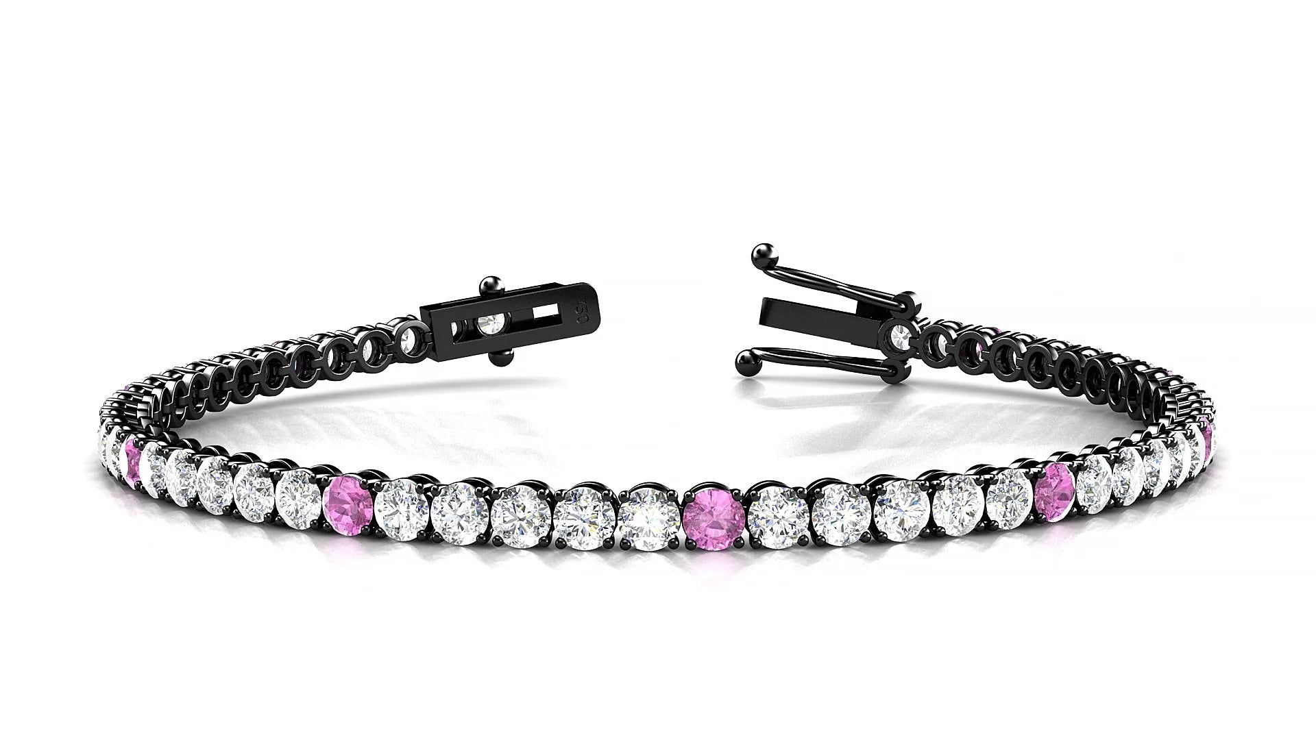 Firenze 1-5 | 18k Black Gold 3 mm Round Natural Pink Sapphire & Diamond Tennis Bracelet