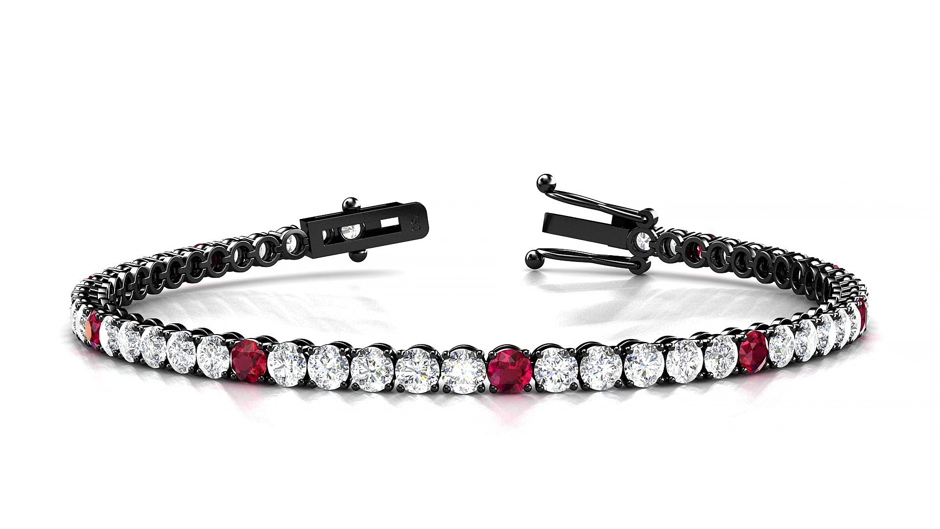 Firenze 1-5 | 18k Black Gold 3 mm Round Natural Ruby & Diamond 18 cm Tennis Bracelet