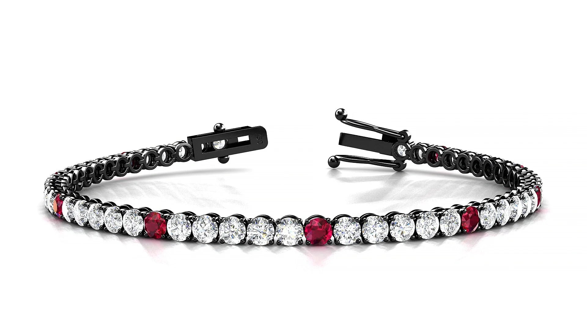 Firenze 1-5 | 18k Black Gold 3 mm Round Natural Ruby & Diamond Tennis Bracelet