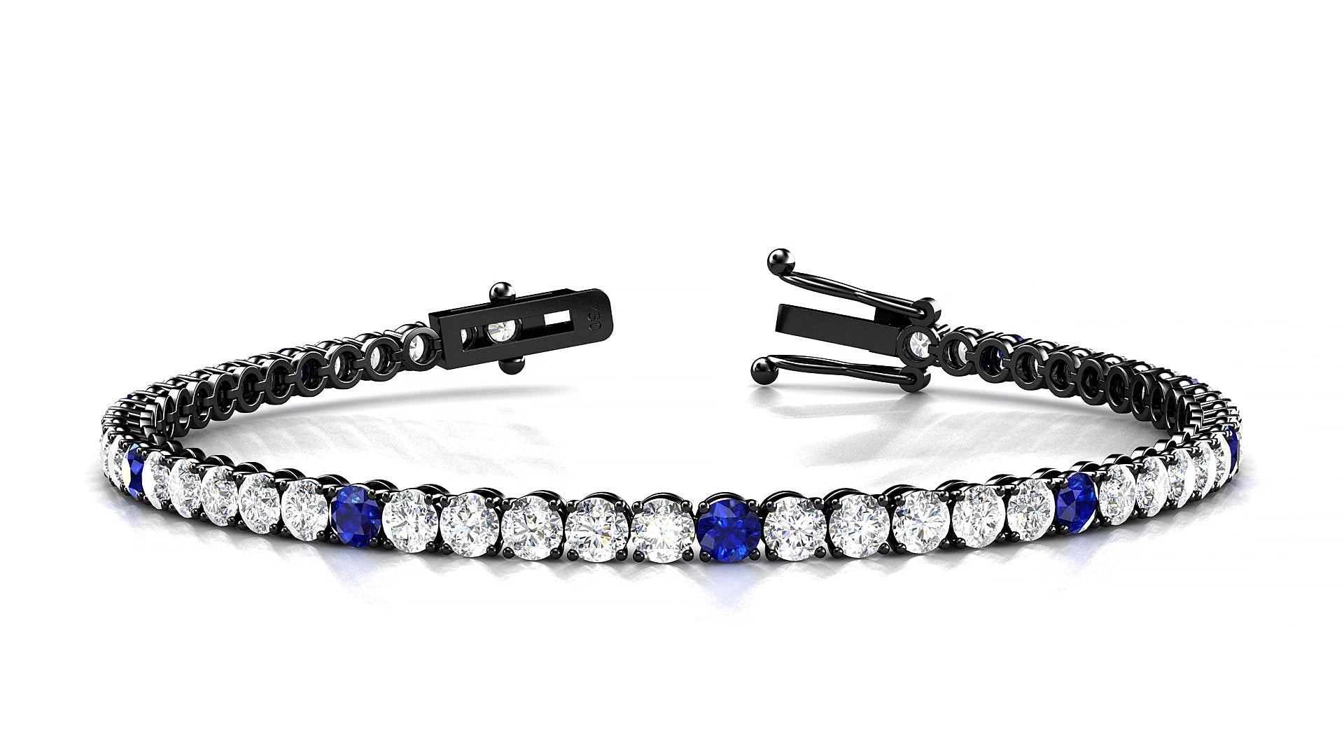 Firenze 1-5 | 18k Black Gold 3 mm Round Natural Sapphire & Diamond 17 cm Tennis Bracelet