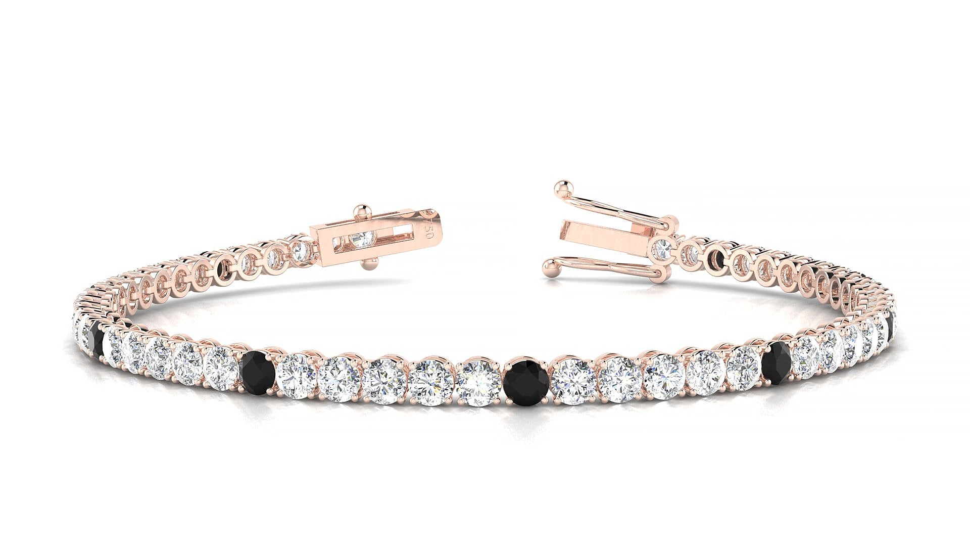 Firenze 1-5 | 18k Rose Gold 3 mm Round Natural Black Diamond & Diamond 18 cm Tennis Bracelet
