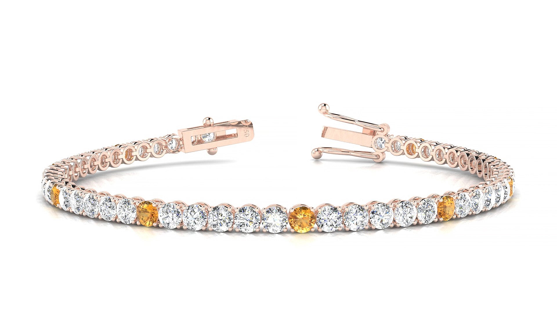 Firenze 1-5 | 18k Rose Gold 3 mm Round Natural Citrine & Diamond 19 cm Tennis Bracelet