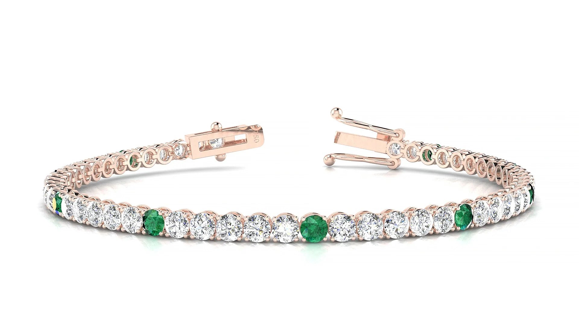 Firenze 1-5 | 18k Rose Gold 3 mm Round Natural Emerald & Diamond Tennis Bracelet