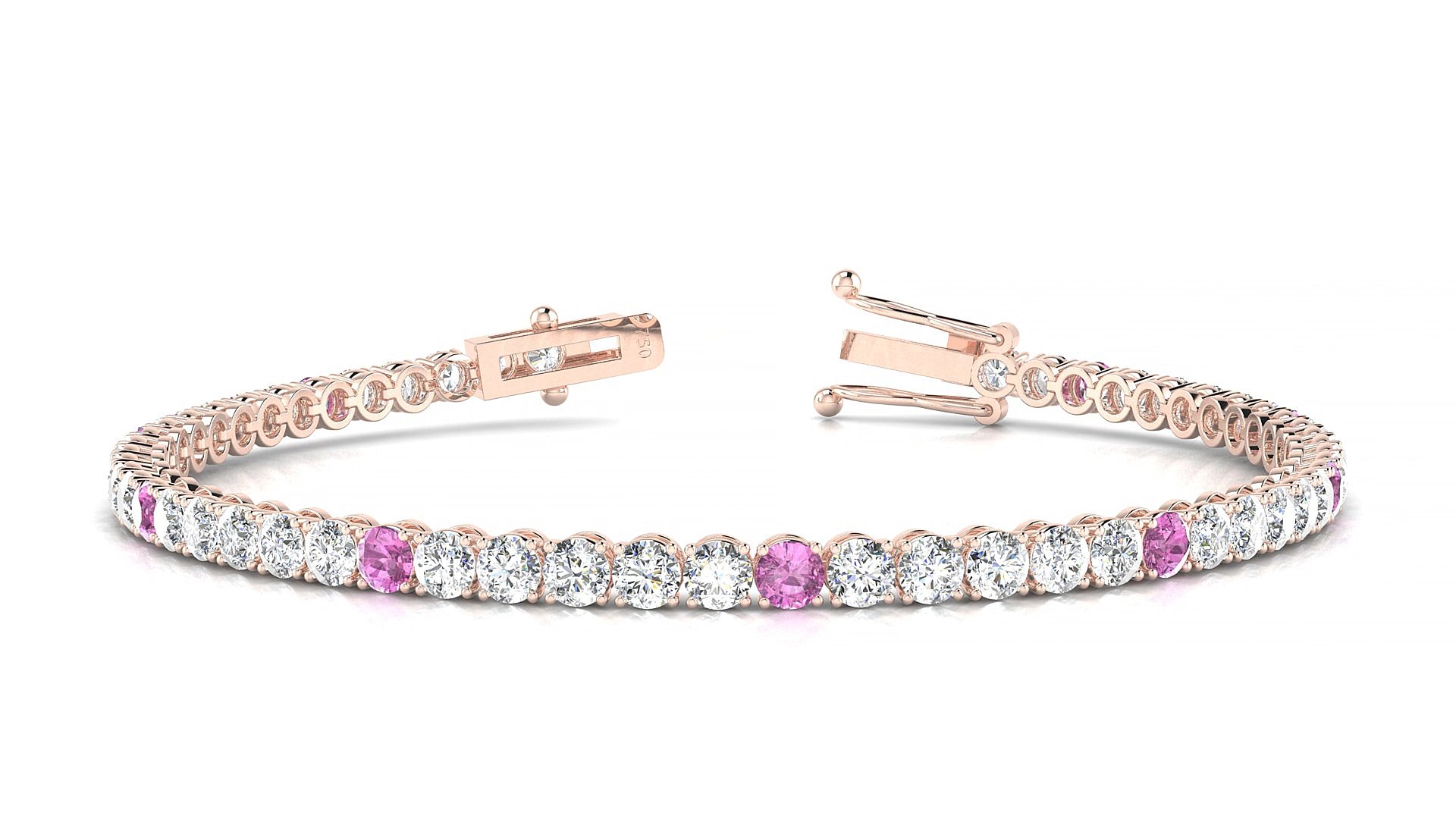 Firenze 1-5 | 18k Rose Gold 3 mm Round Natural Pink Sapphire & Diamond 15 cm Tennis Bracelet