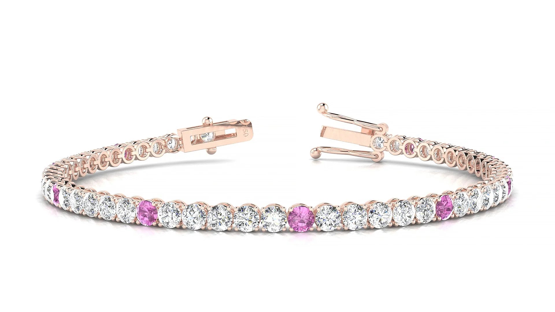 Firenze 1-5 | 18k Rose Gold 3 mm Round Natural Pink Sapphire & Diamond Tennis Bracelet