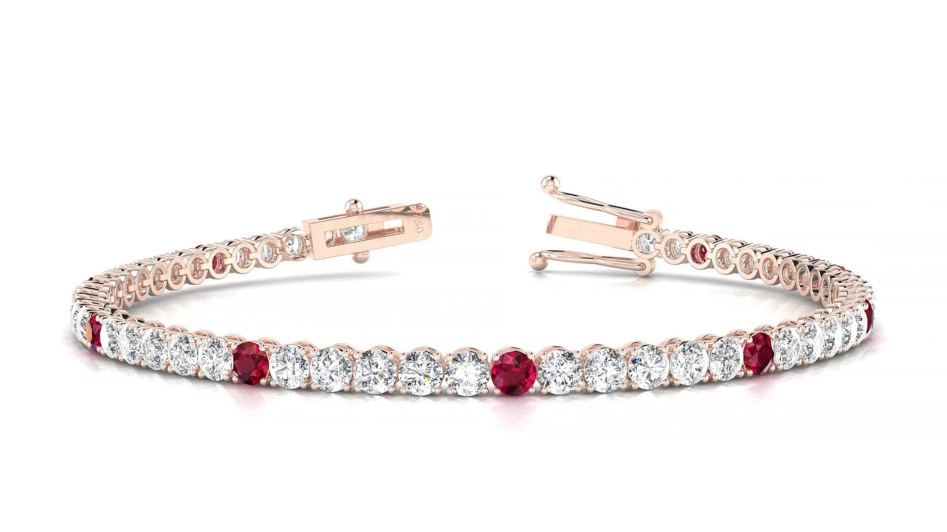 Firenze 1-5 | 18k Rose Gold 3 mm Round Natural Ruby & Diamond Tennis Bracelet